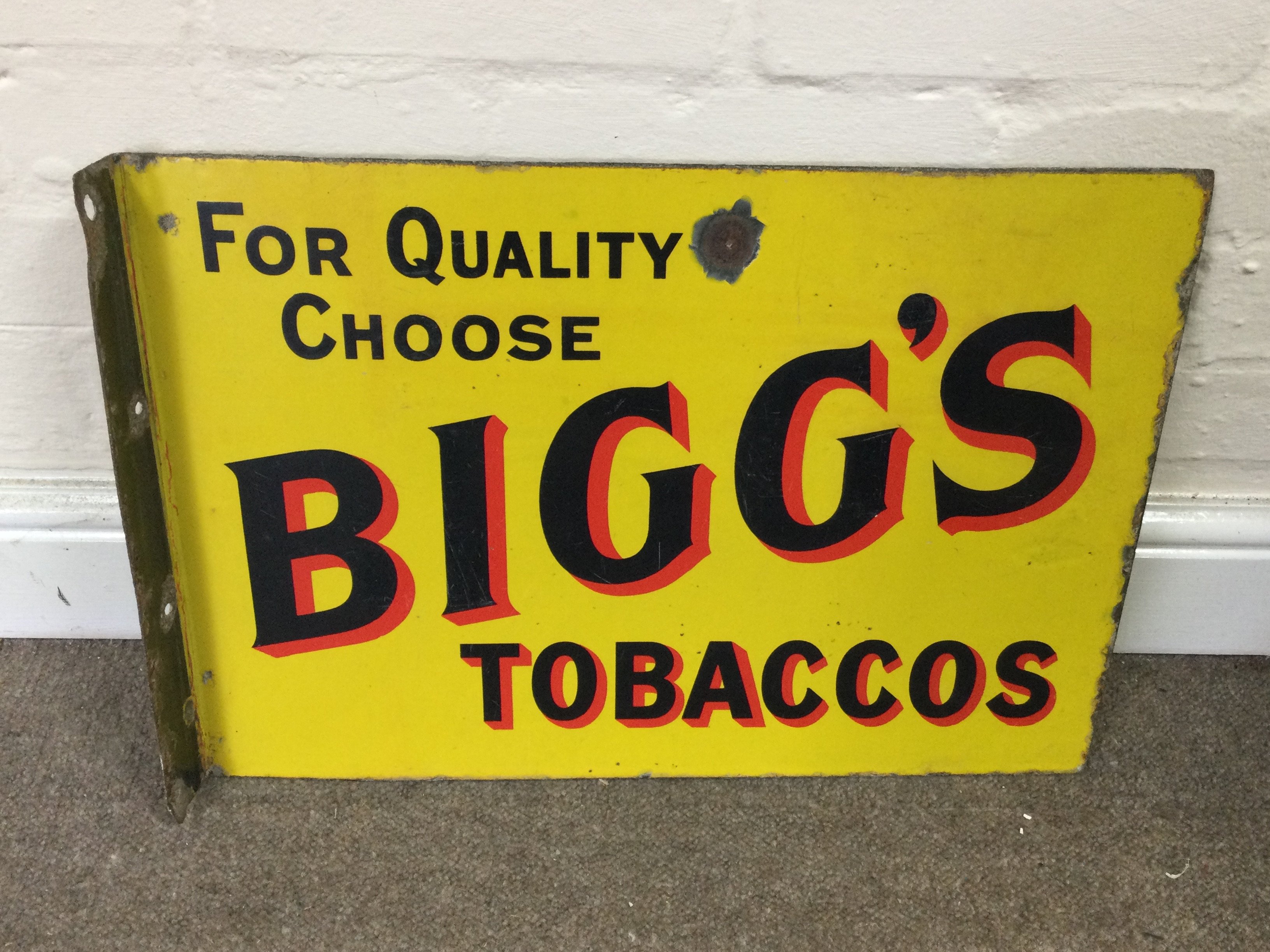 Biggs Tobacco flanged Enamel Sign 20 x 14 inches approximately