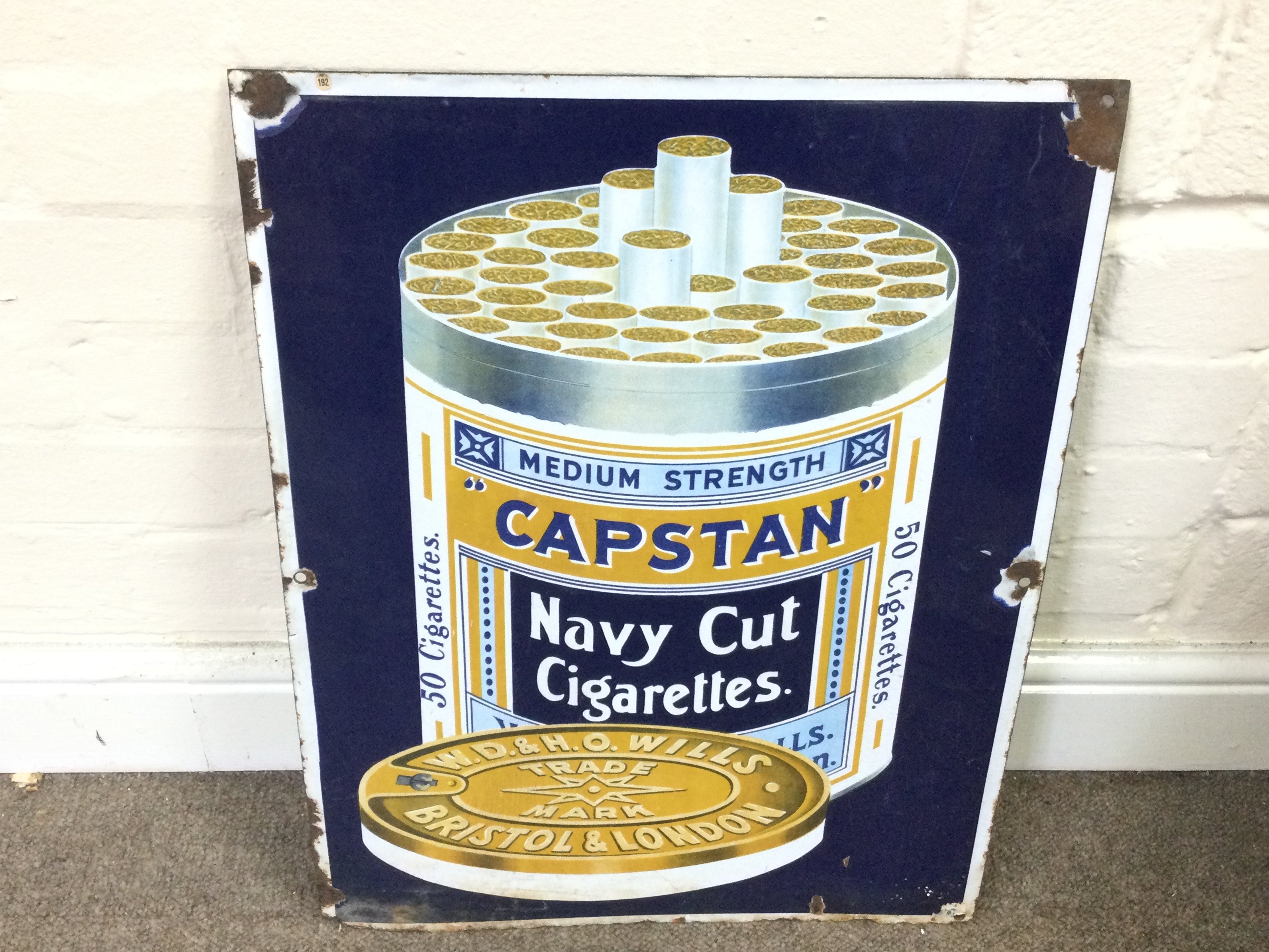CAPSTAN, Navy Cut Cigarettes enamel advertising sign 17 x 22 approximately