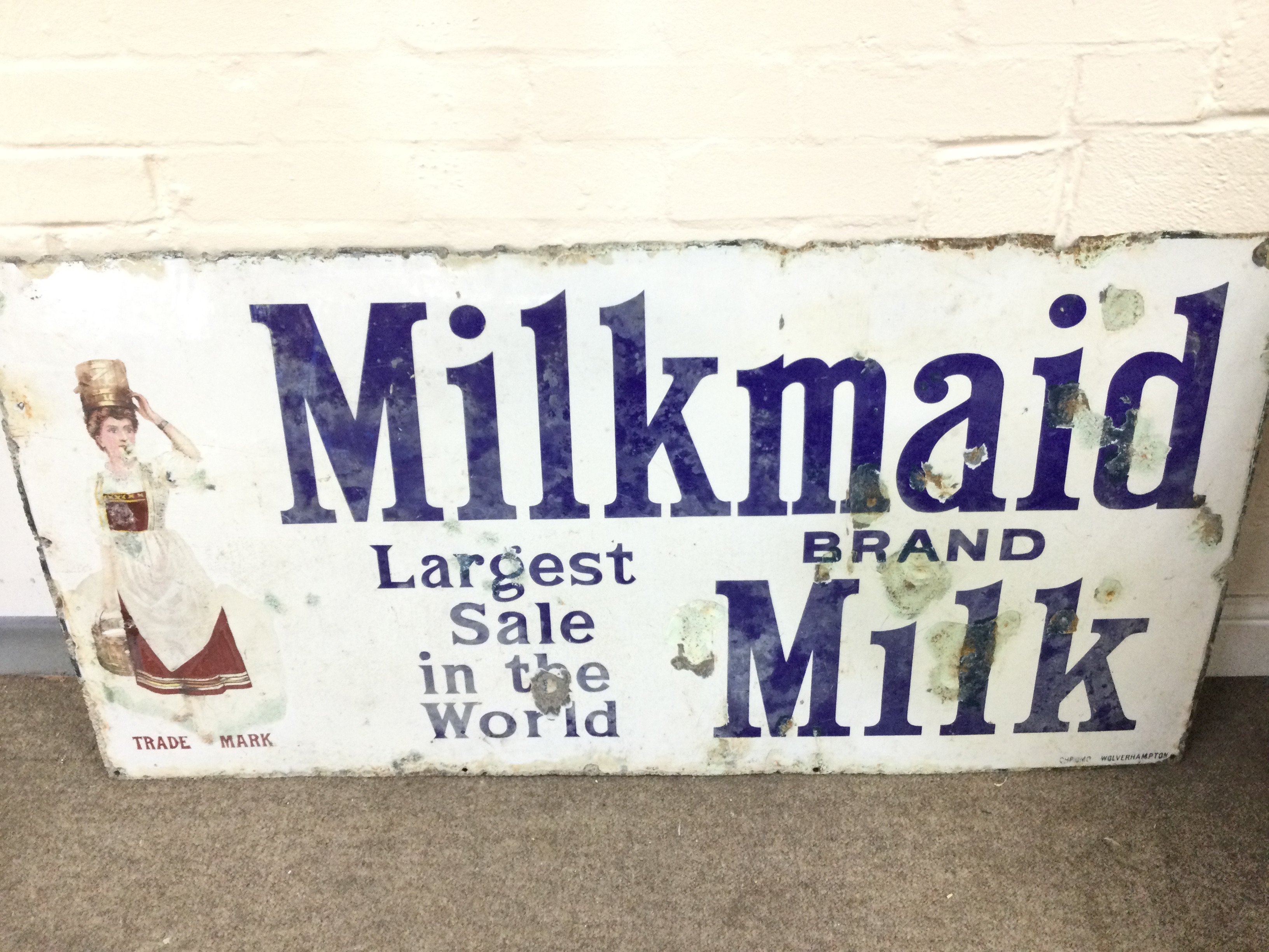 Enamel sign - Milkmaid Brand Milk 24 x 48 inches approximately