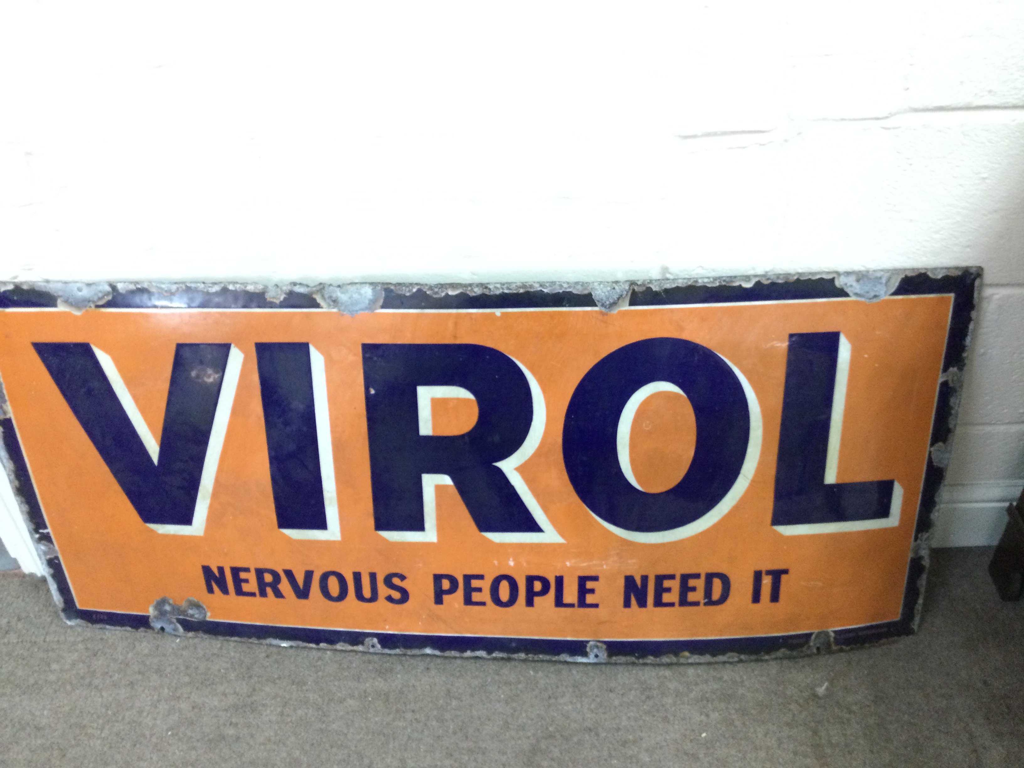 Enamel sign Virol Nervous People 48 x 21 approximately