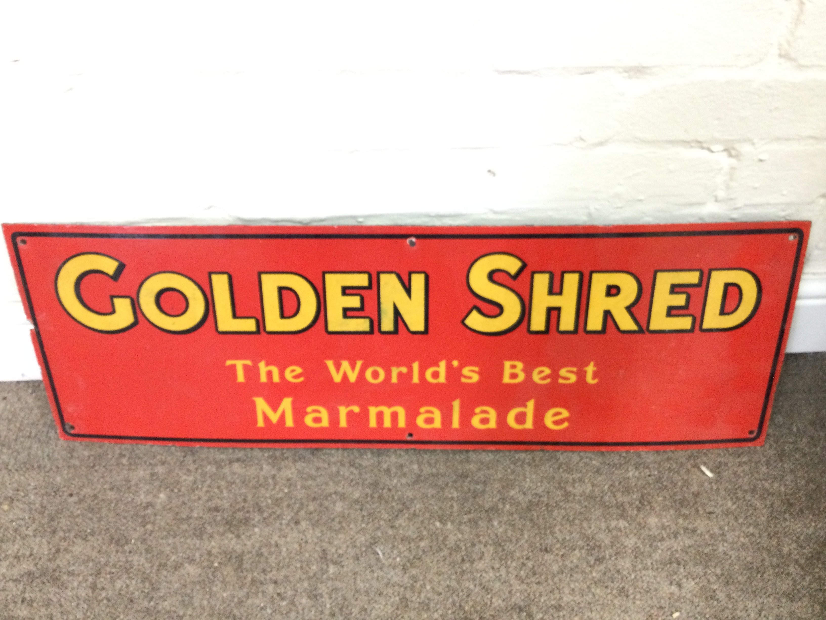 Golden Shred Marmalade Enamel Sign 10 x 30 inches approximately