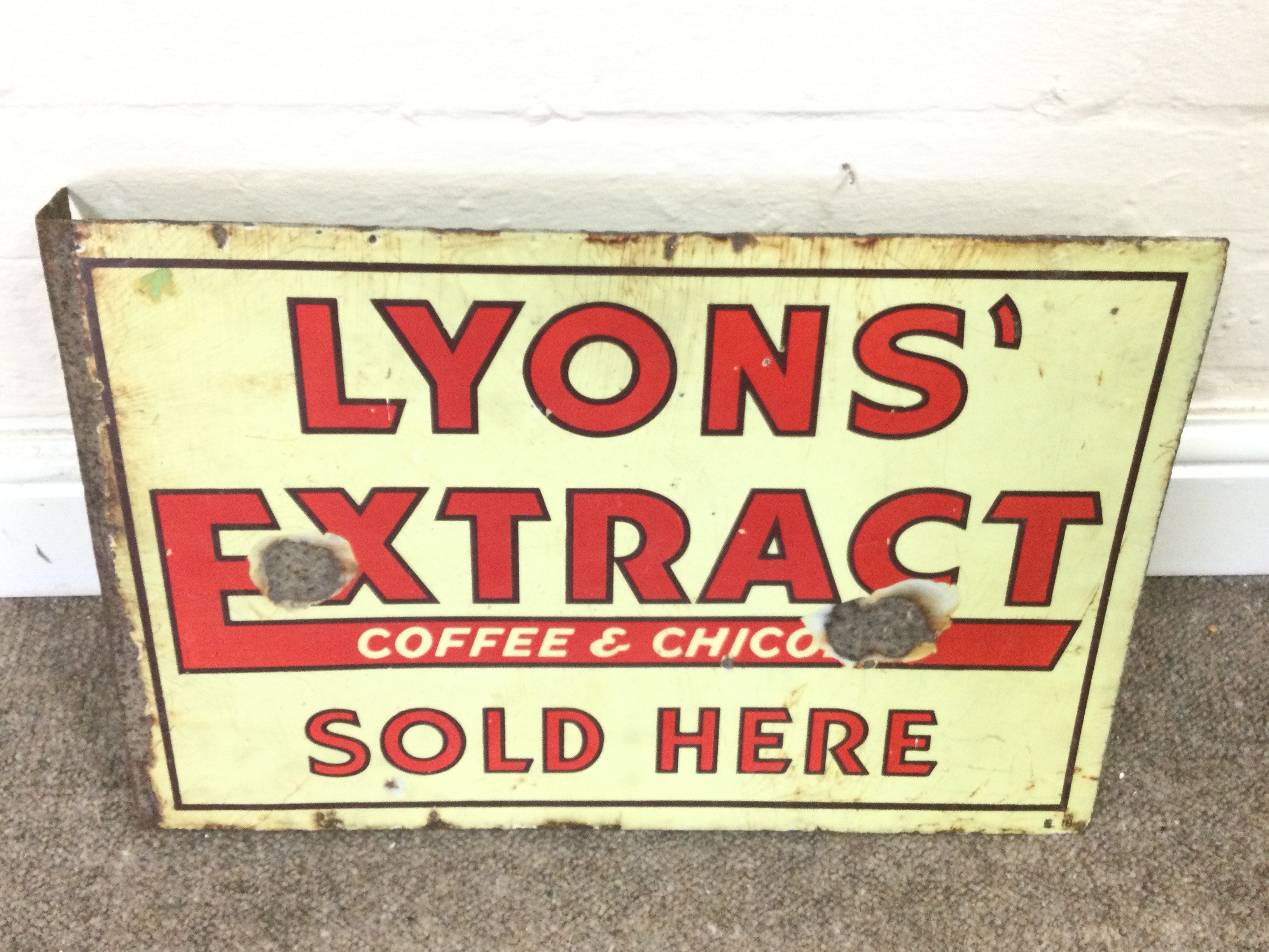 LYONS EXTRACT DOUBLE SIDED ENAMEL SIGN 18 x 12 inches approximately