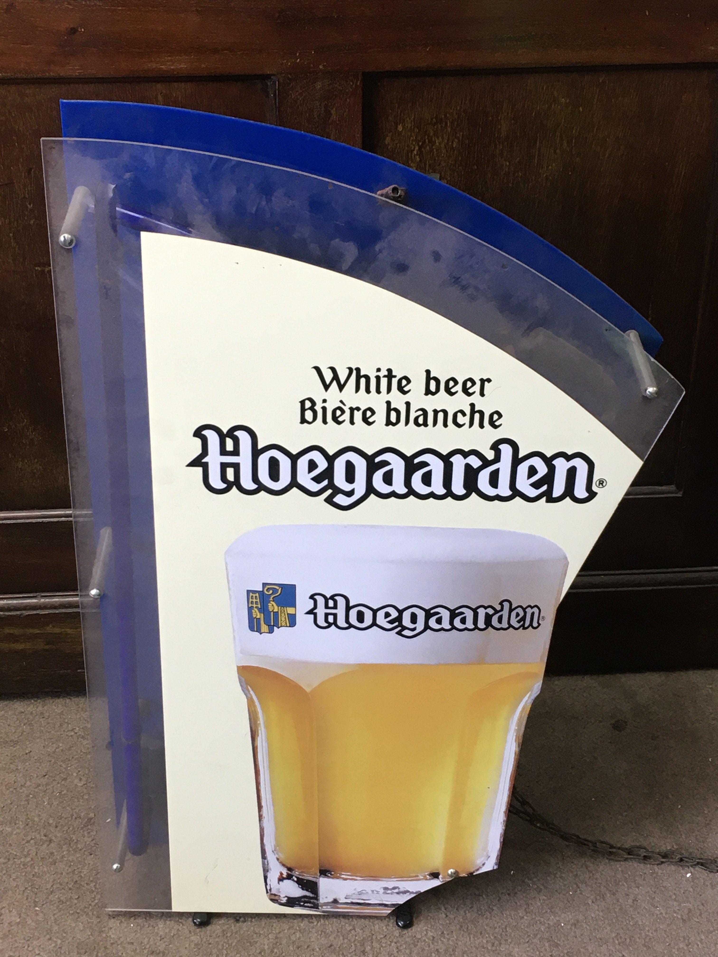 Hoegaarden light up neon sign ,37cm wide 61cm tall. This lot cannot be posted