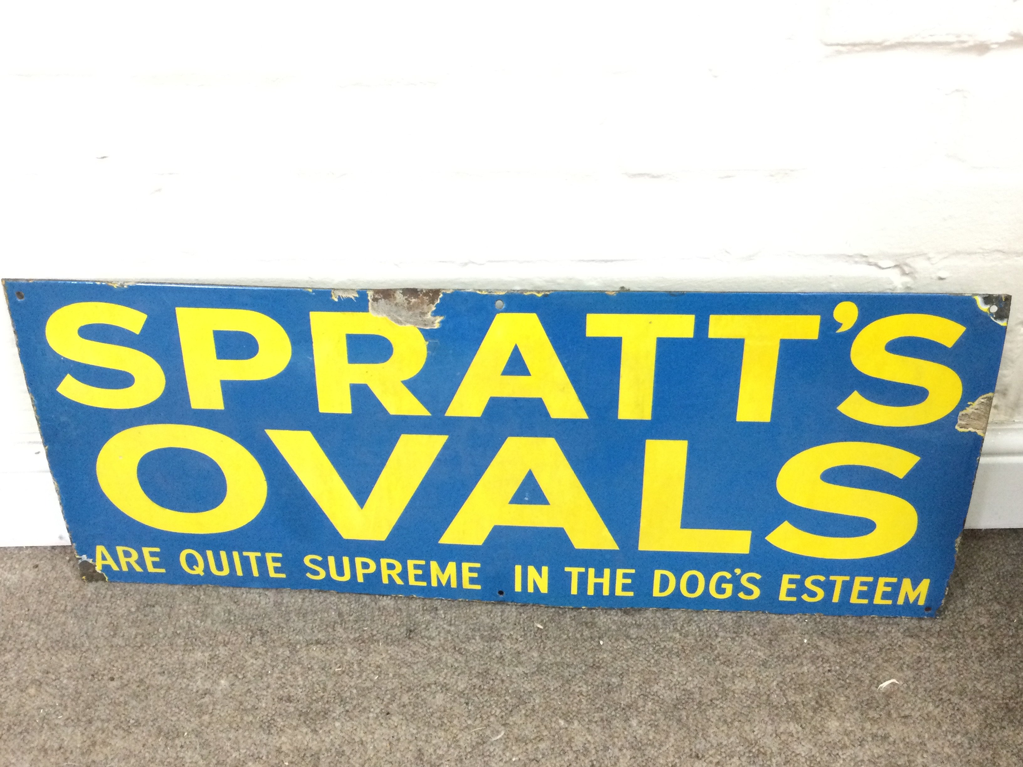 Spratts Ovals vintage enamel sign 30 x 12 inches approximately