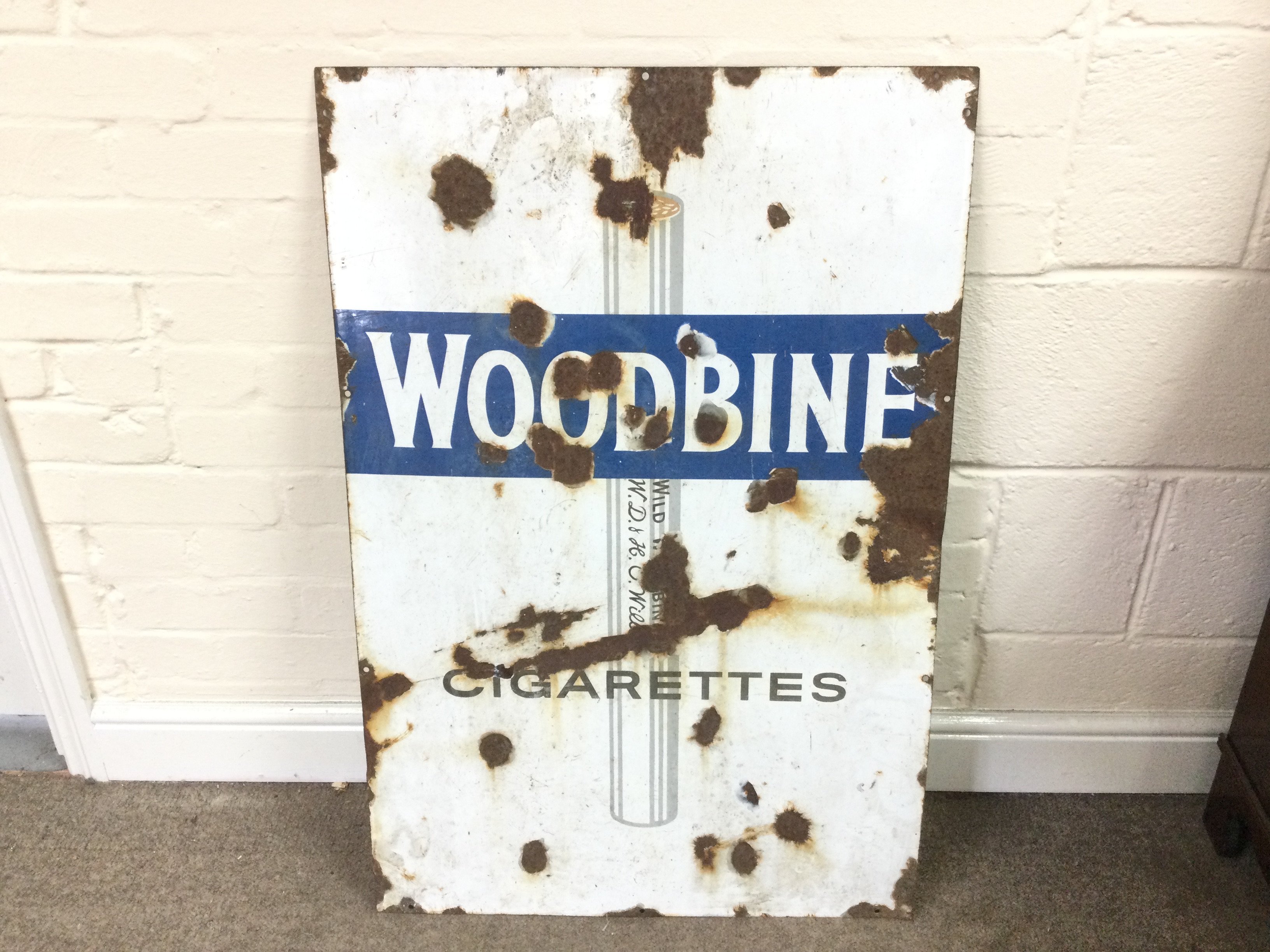 Woodbine Cigarettes enamels sign 24 x 36 inches approximately