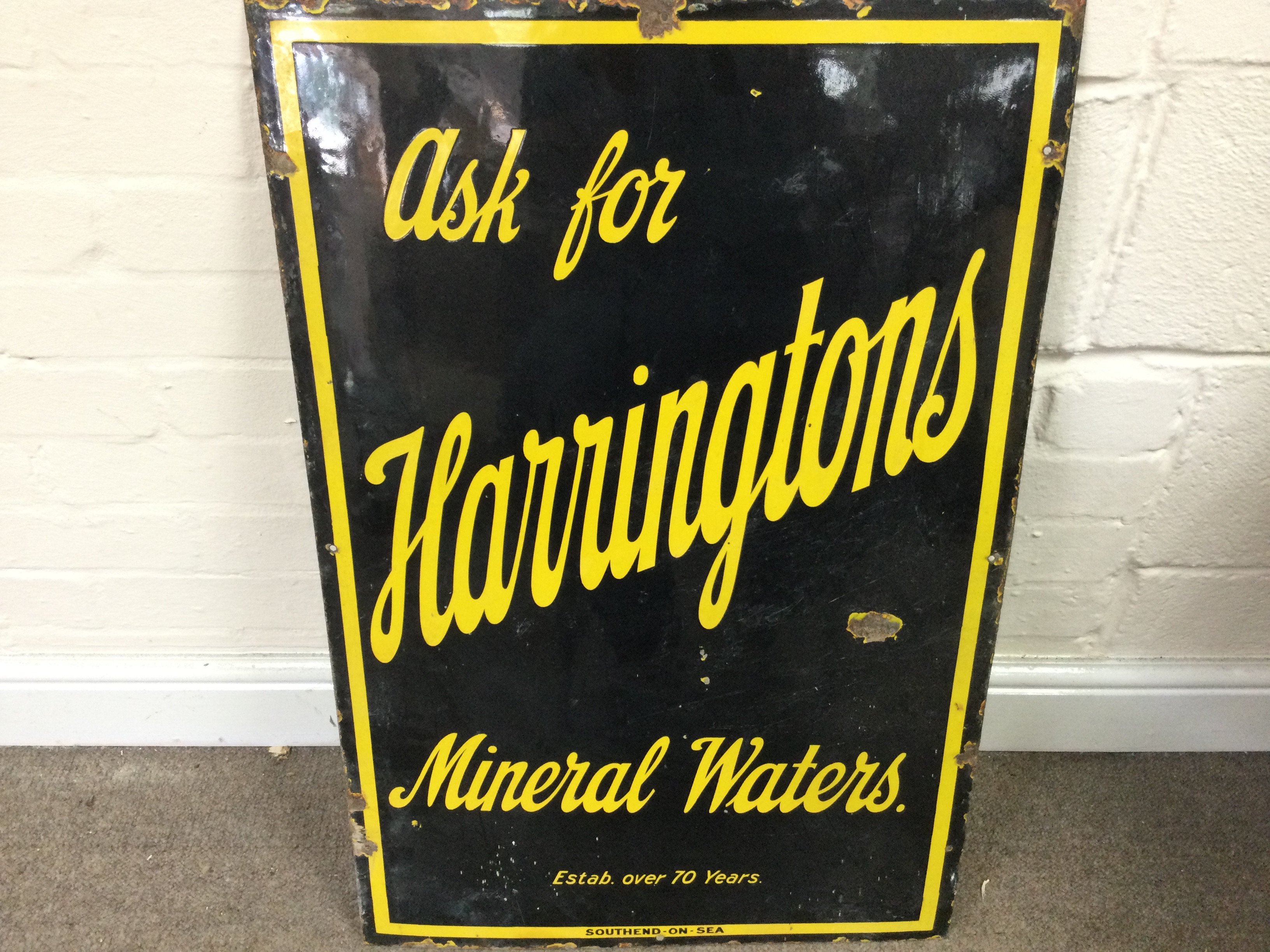 Harringtons mineral waters sign. 20 x 30 inches approximately