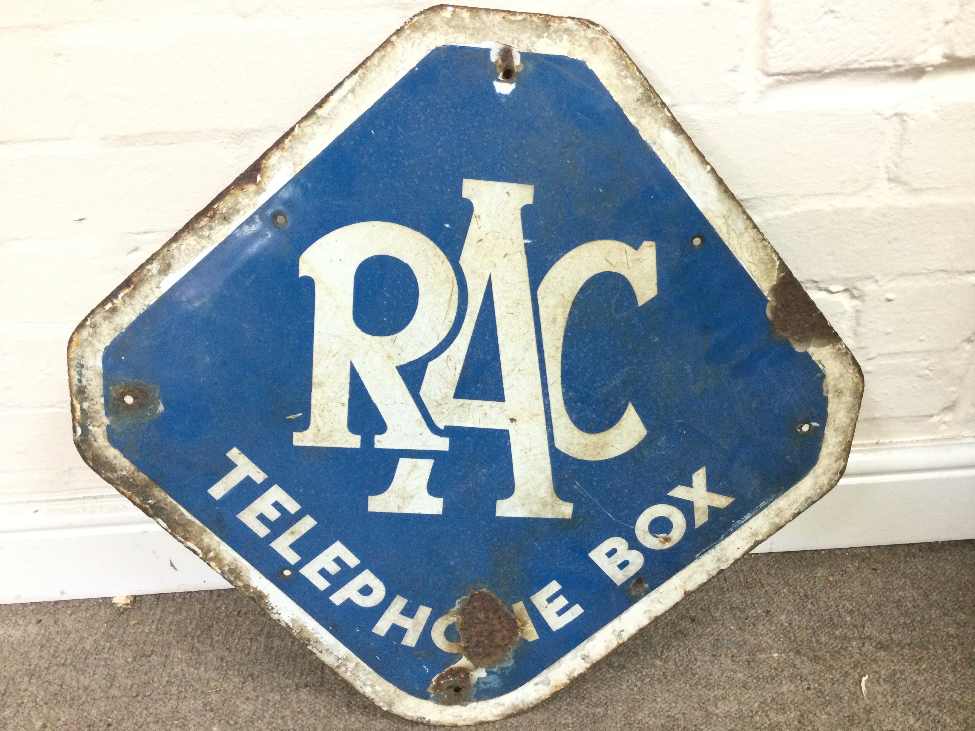 RAC TELEPHONE BOX ENAMEL SIGN 22.5 x 22.5 approximately