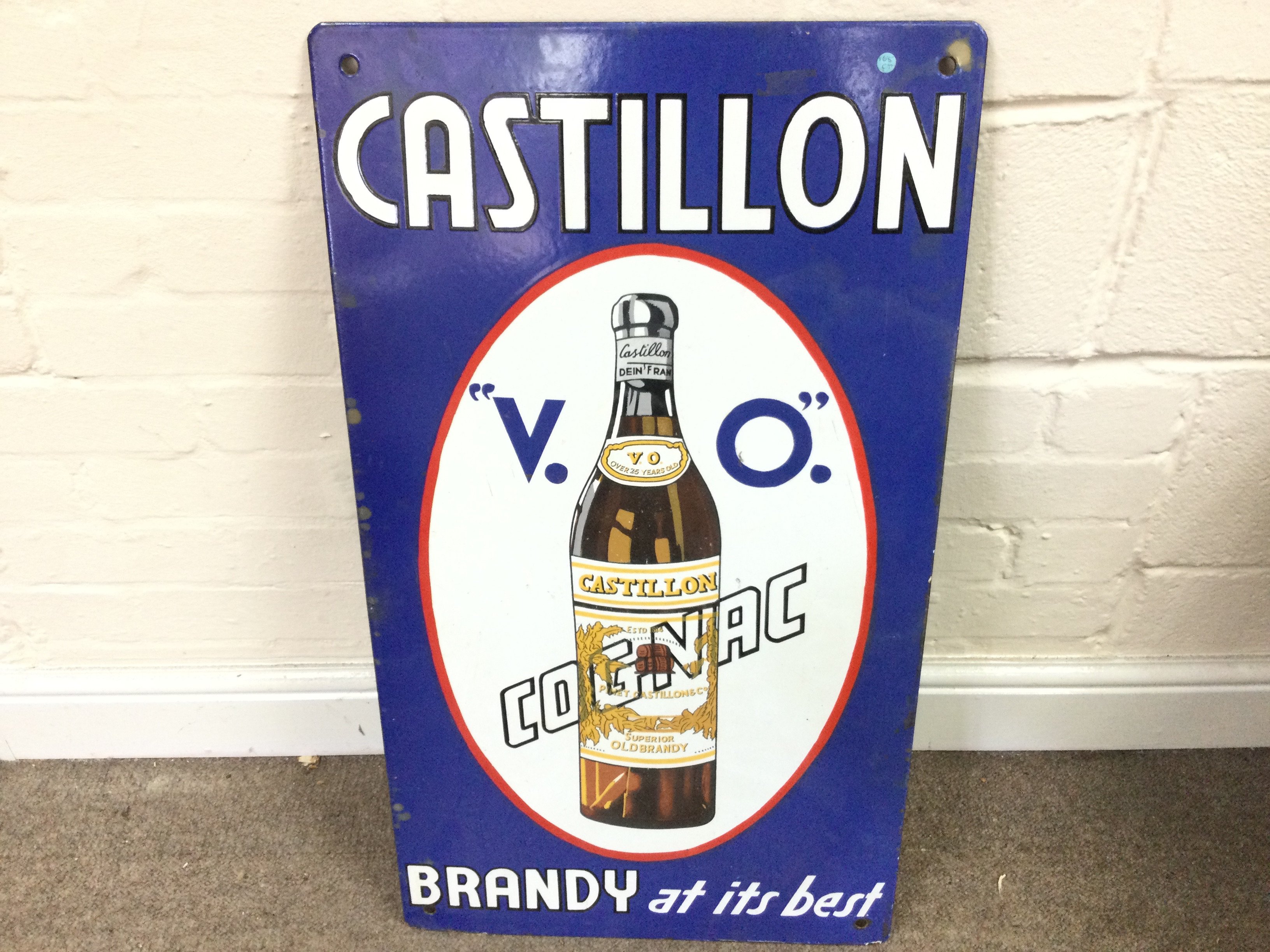 Antique Castillon V.O. Cognac Sign 17 x 30 inches approximately
