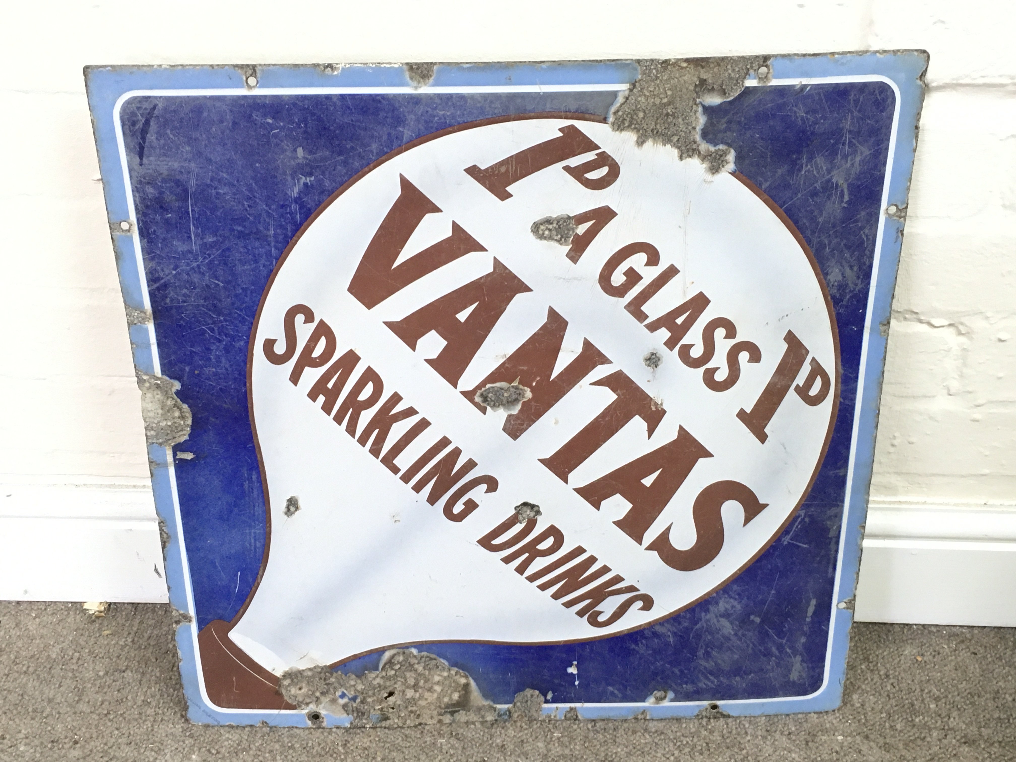 Enamel sign Vantas Sparkling Drinks 20 x19.5 inches approximately