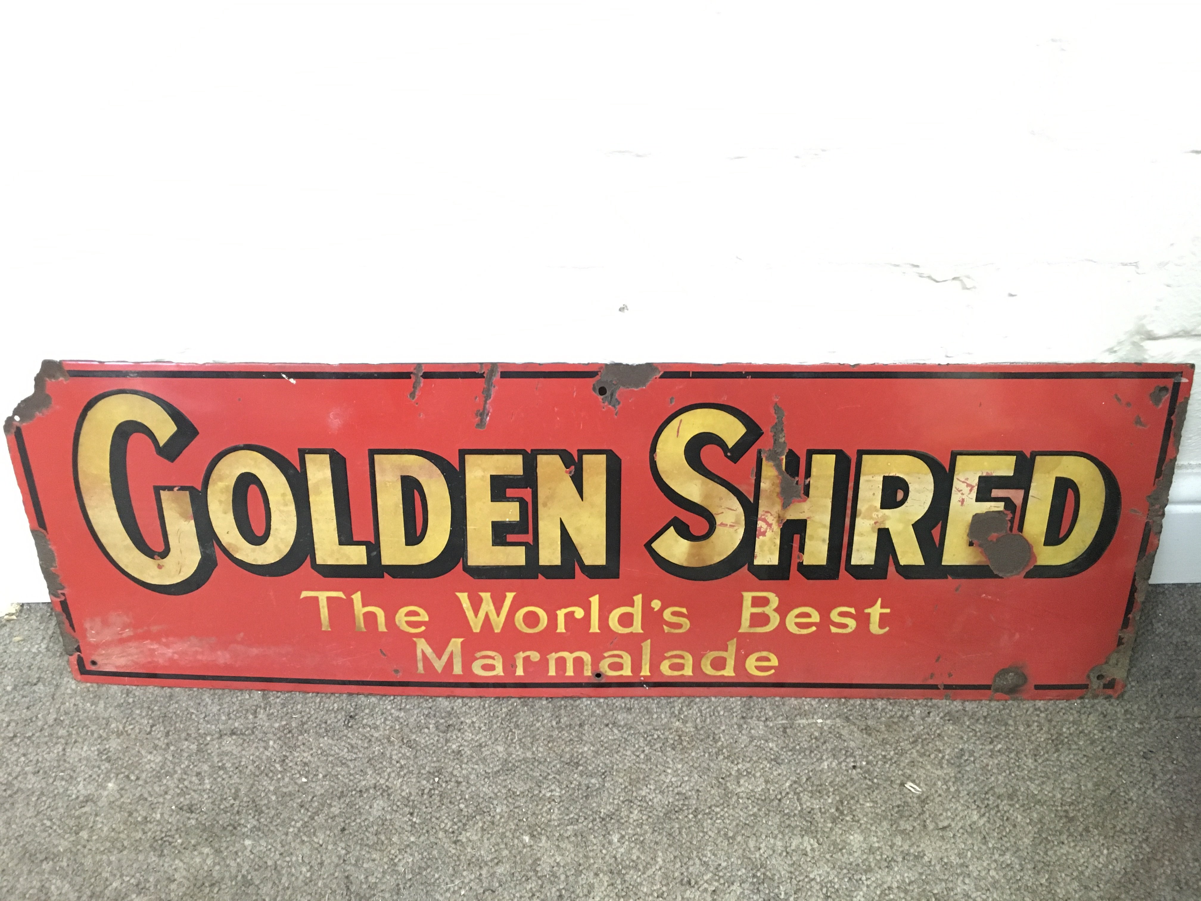 Golden Shred Marmalade Enamel Sign 10 x 30 inches approximately