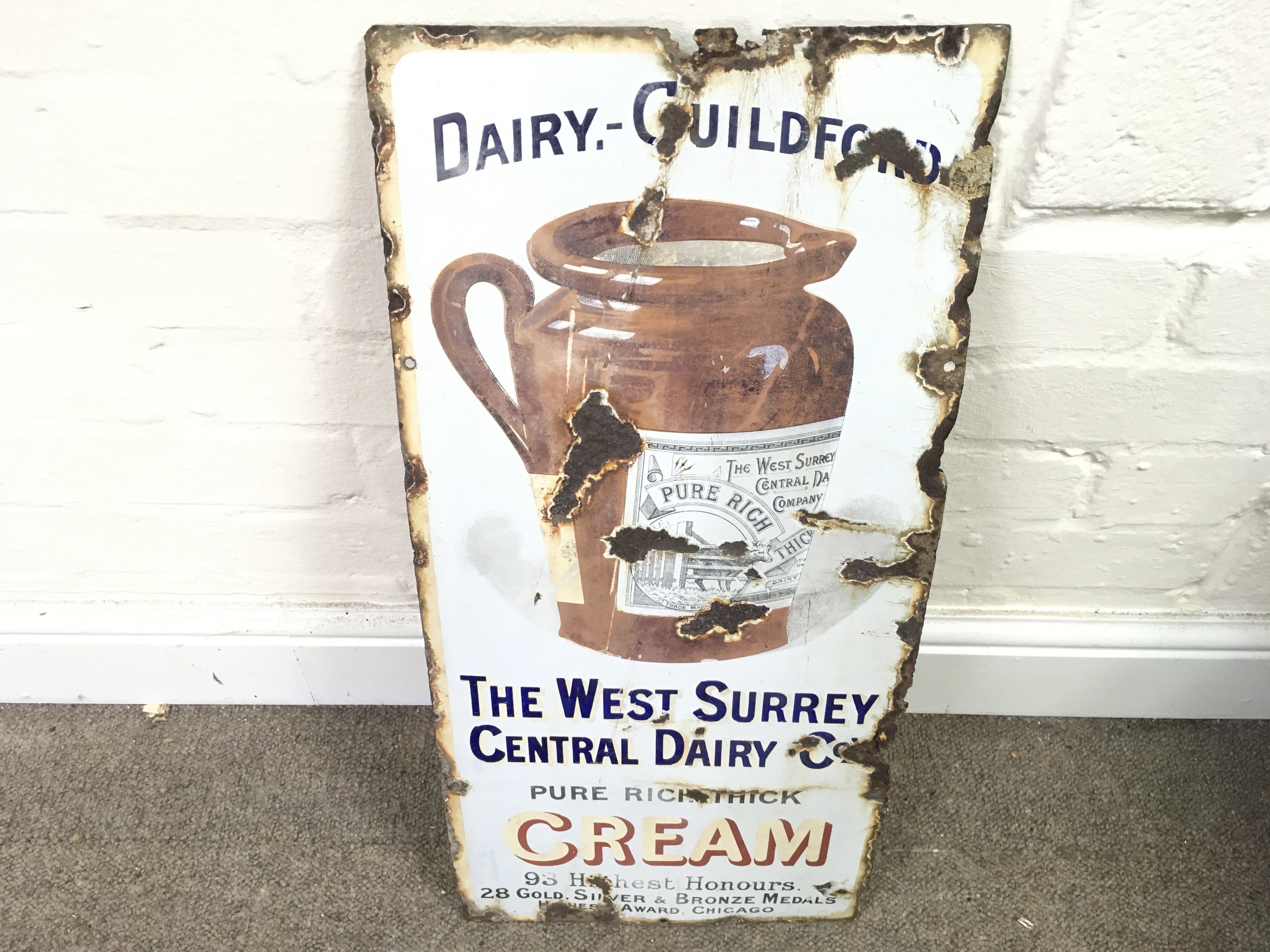 Enamel sign - The West Surrey Central Dairy Co's 11 x 24 inches approximately
