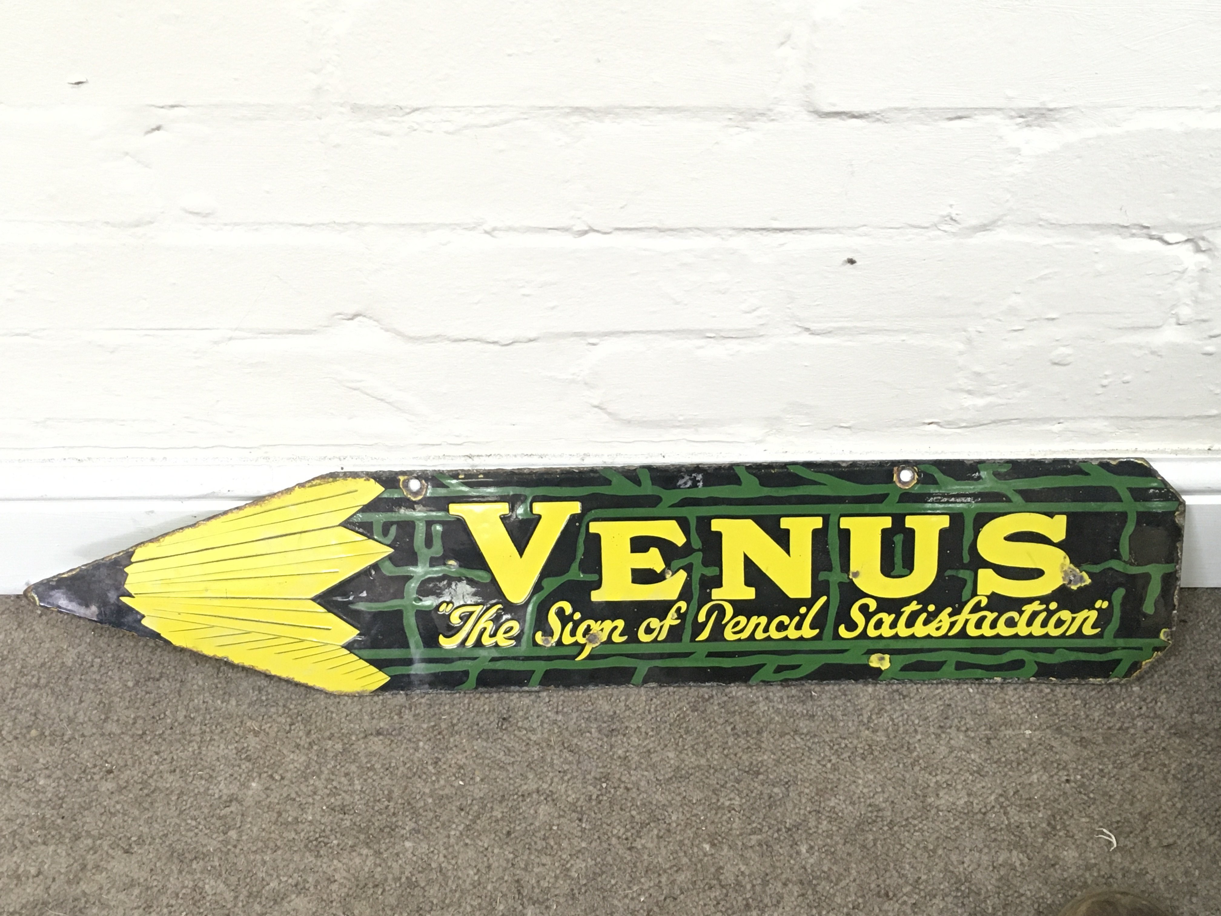 VENUS The Sign of Pencil Satisfaction double sided sign. 29 x 6 inches approximately