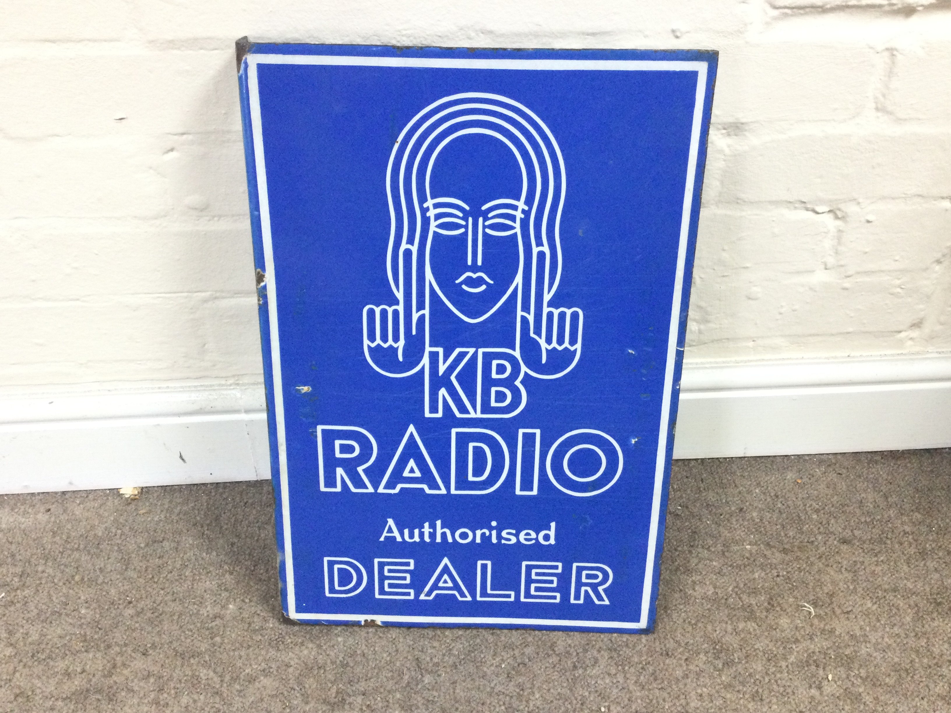 KB Radio Authorised Dealer Double Sided Enamel Advertising Sign 19.5 x 13 inches approximately