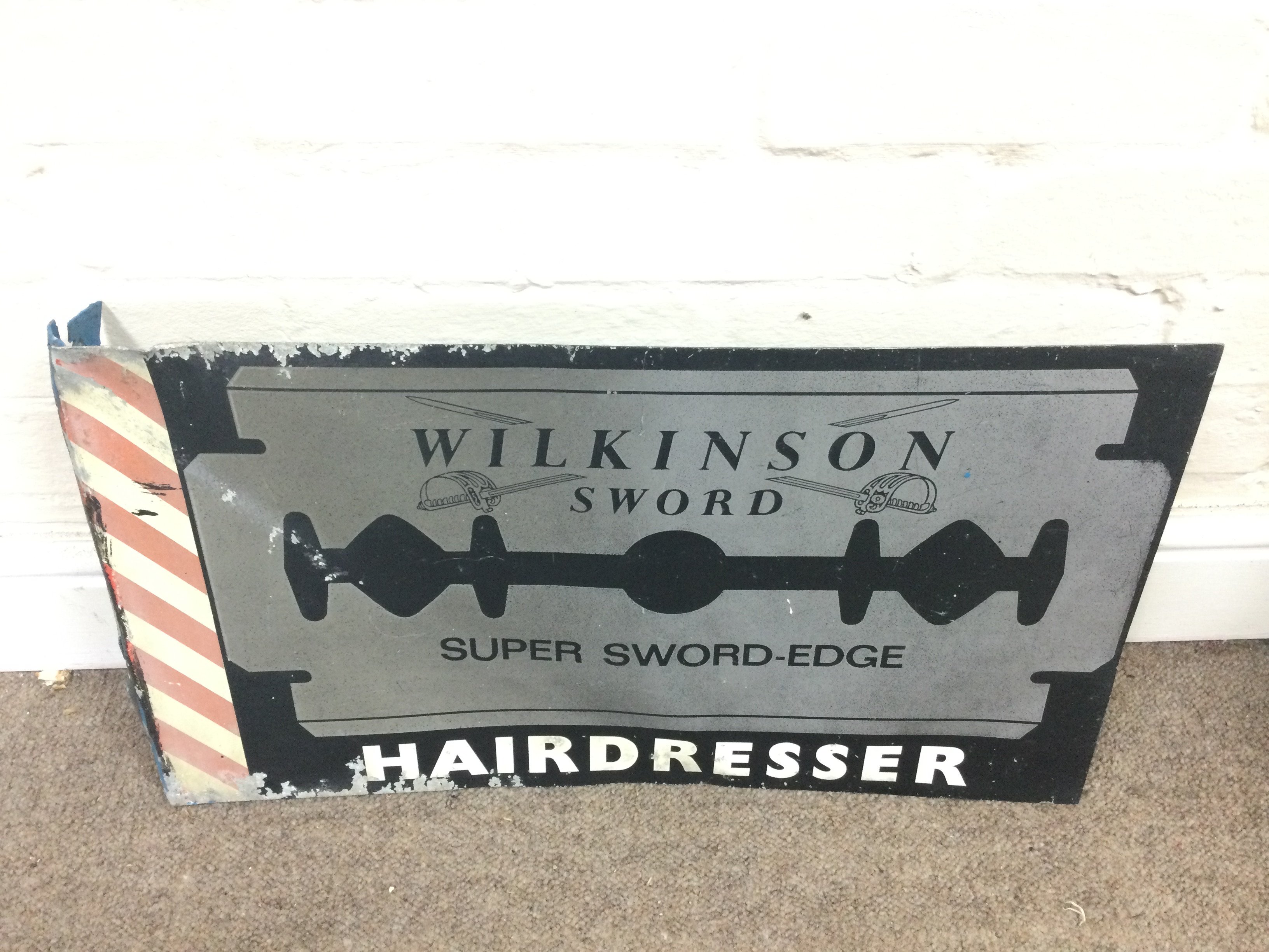 Aluminium Wilkinson Sword Hairdresser Sign 22 x 12.5 inches approximately