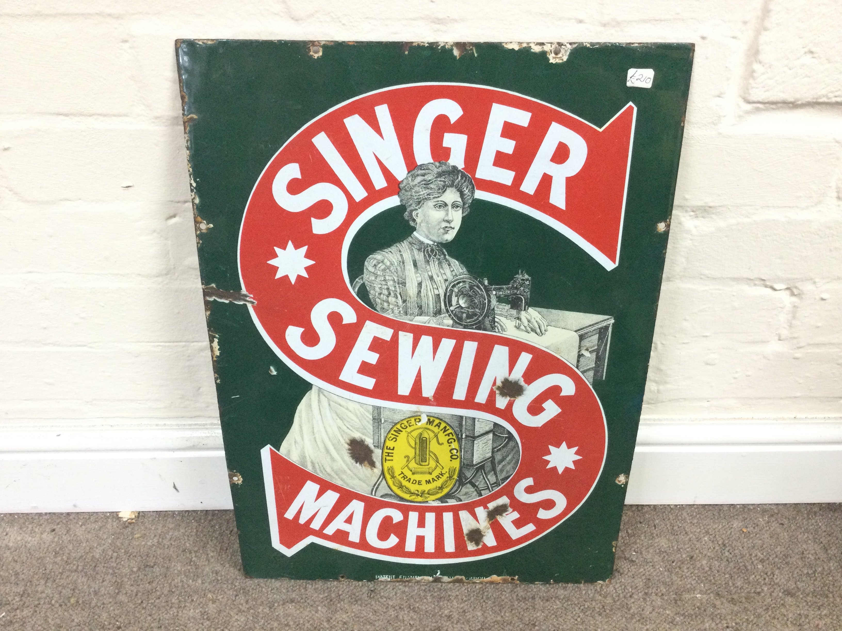 Singer Sewing Machines Kettering Enamel sign 15 x 21 inches approximately