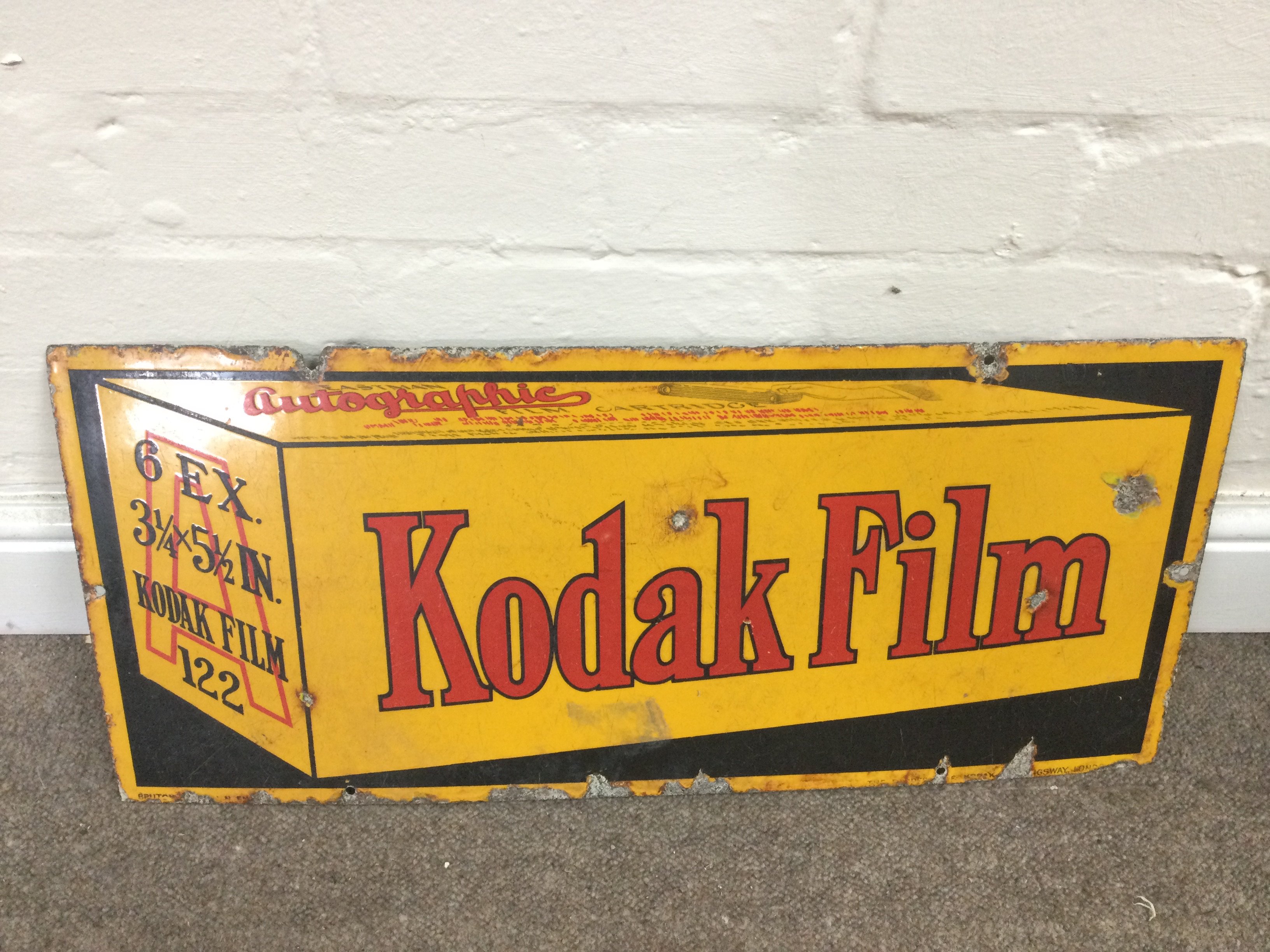 KODAK AUTOGRAPHIC FILM ENAMEL SIGN 25 x 11 inches approximately