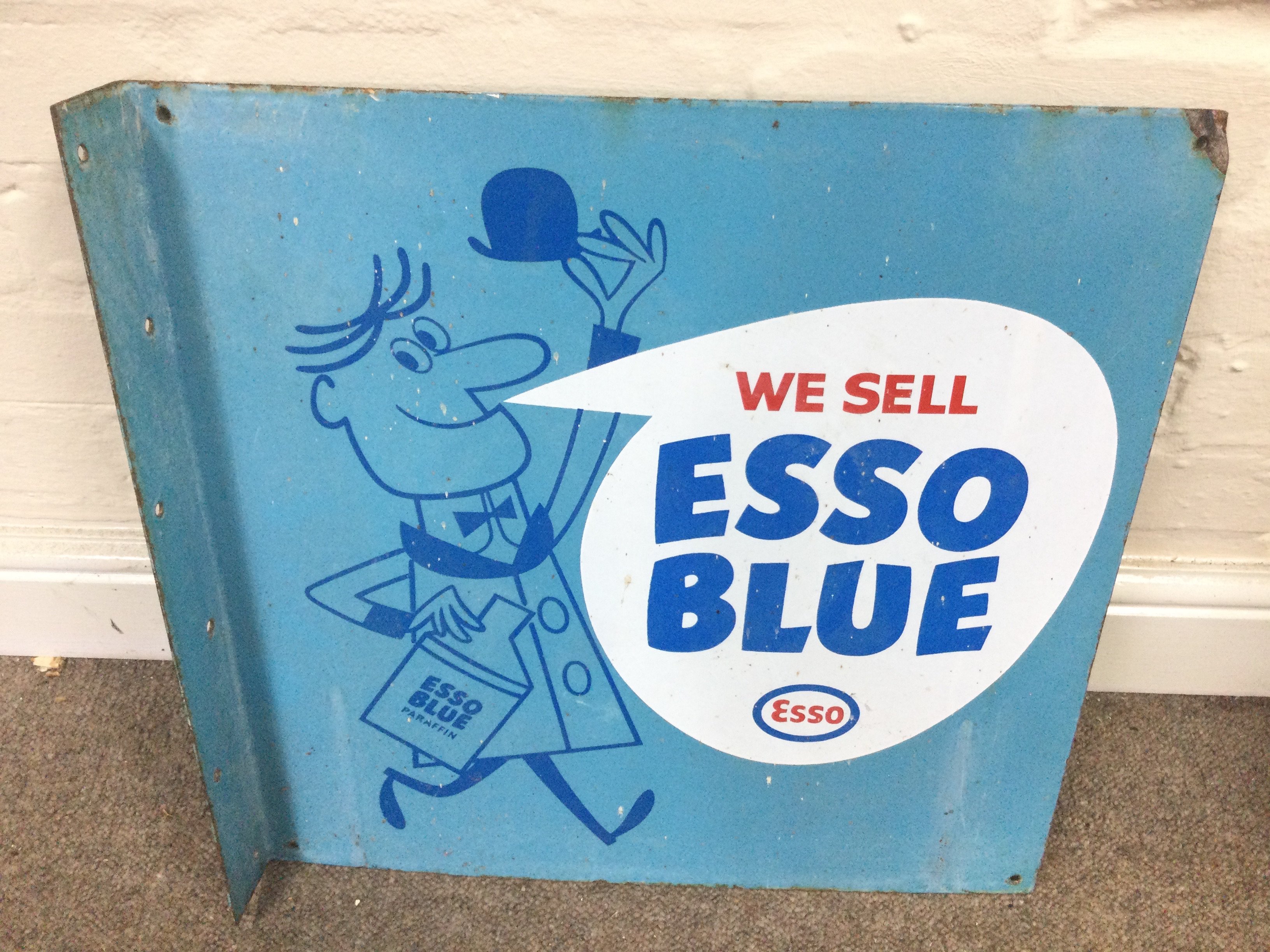ESSO BLUE DOUBLE SIDED FLANGED SIGN 18 x 18 inches approximately