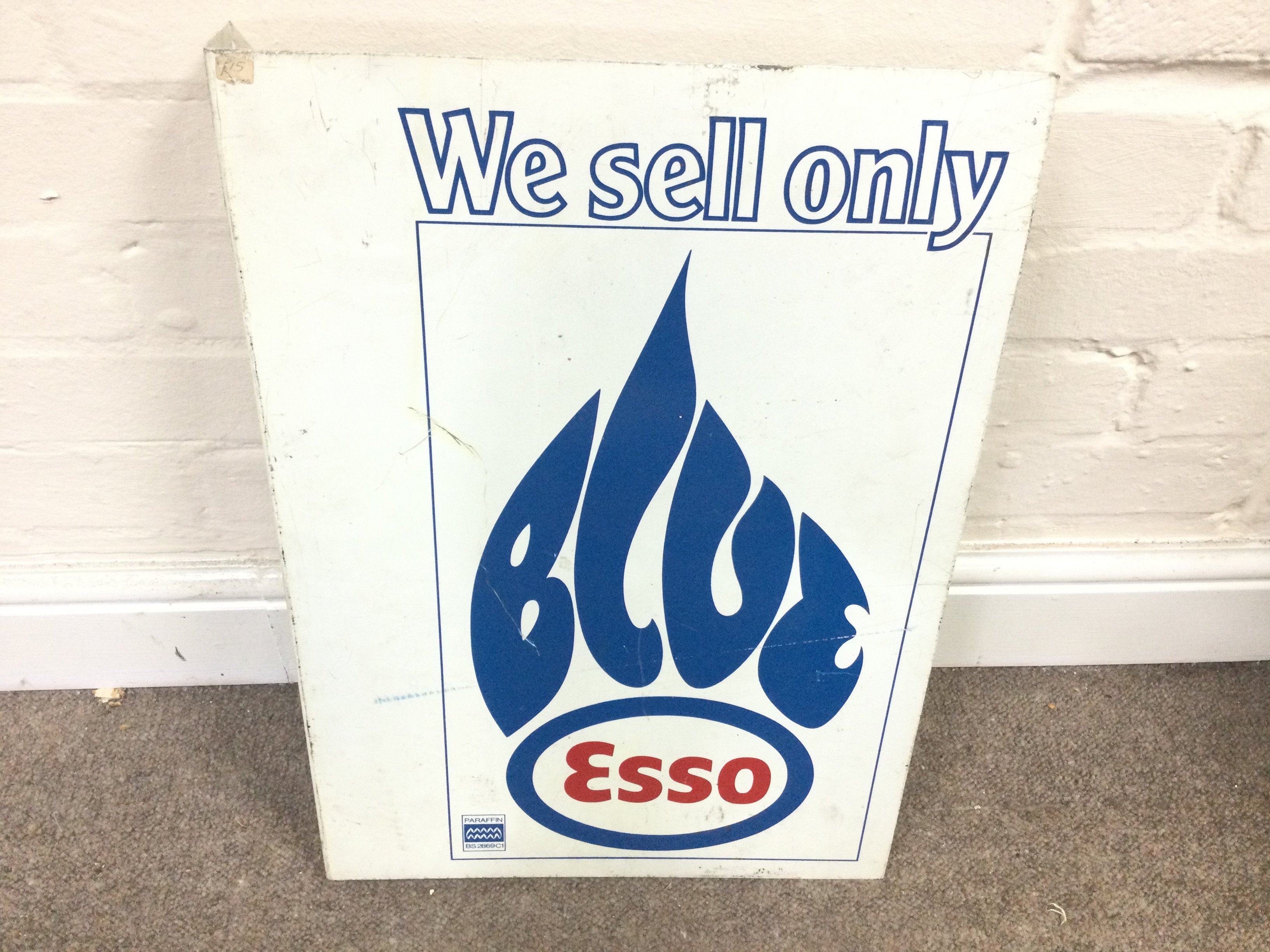 Vintage Esso Blue Sign Advertising Petrol Oil Old Double Sided 14 x 20 inches approximately