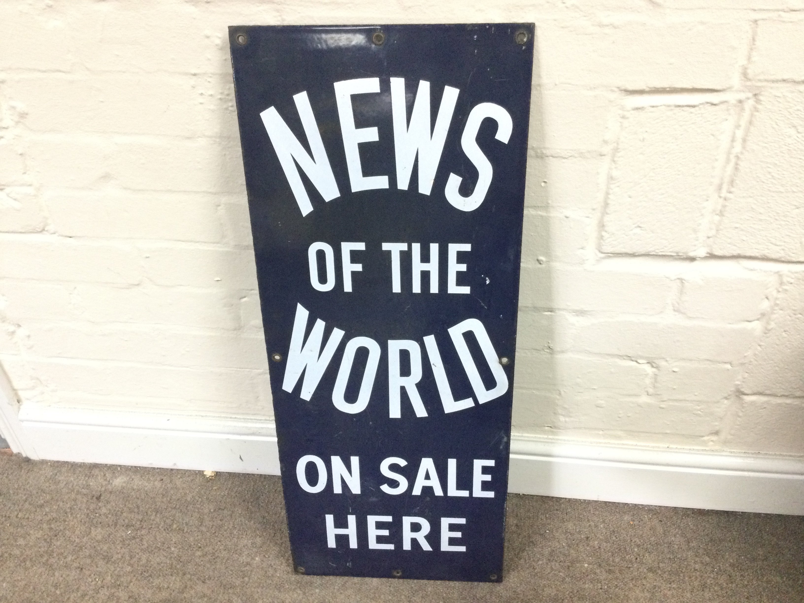 News Of The World Enamel Sign 12 x 30 inches