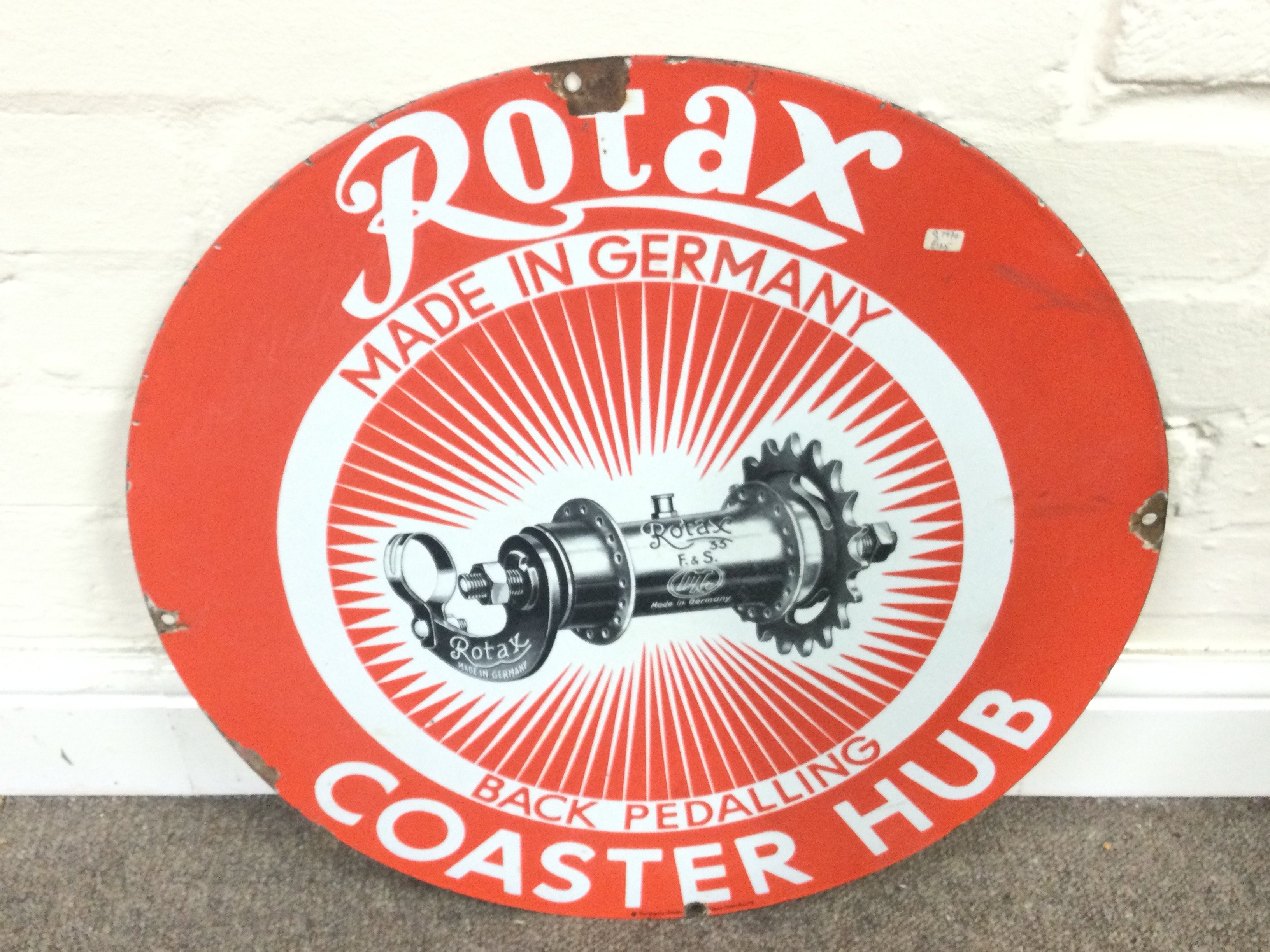 Vintage Enamel Germany Cycle Rotax Coaster Hub Back Pedalli 19 inch diameter