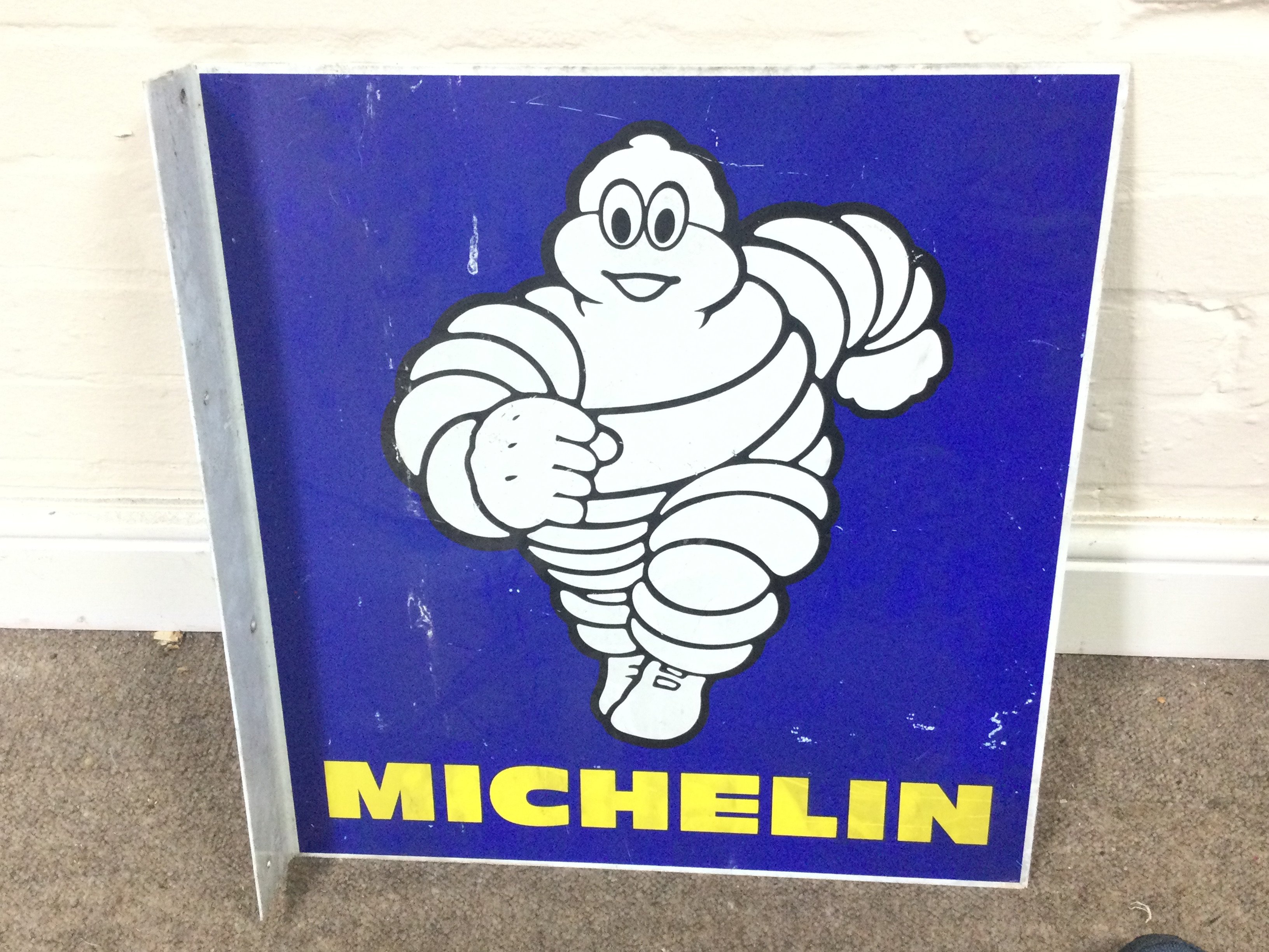 Metal Michelin flanged double sided sign 18 x 19 inches approximately