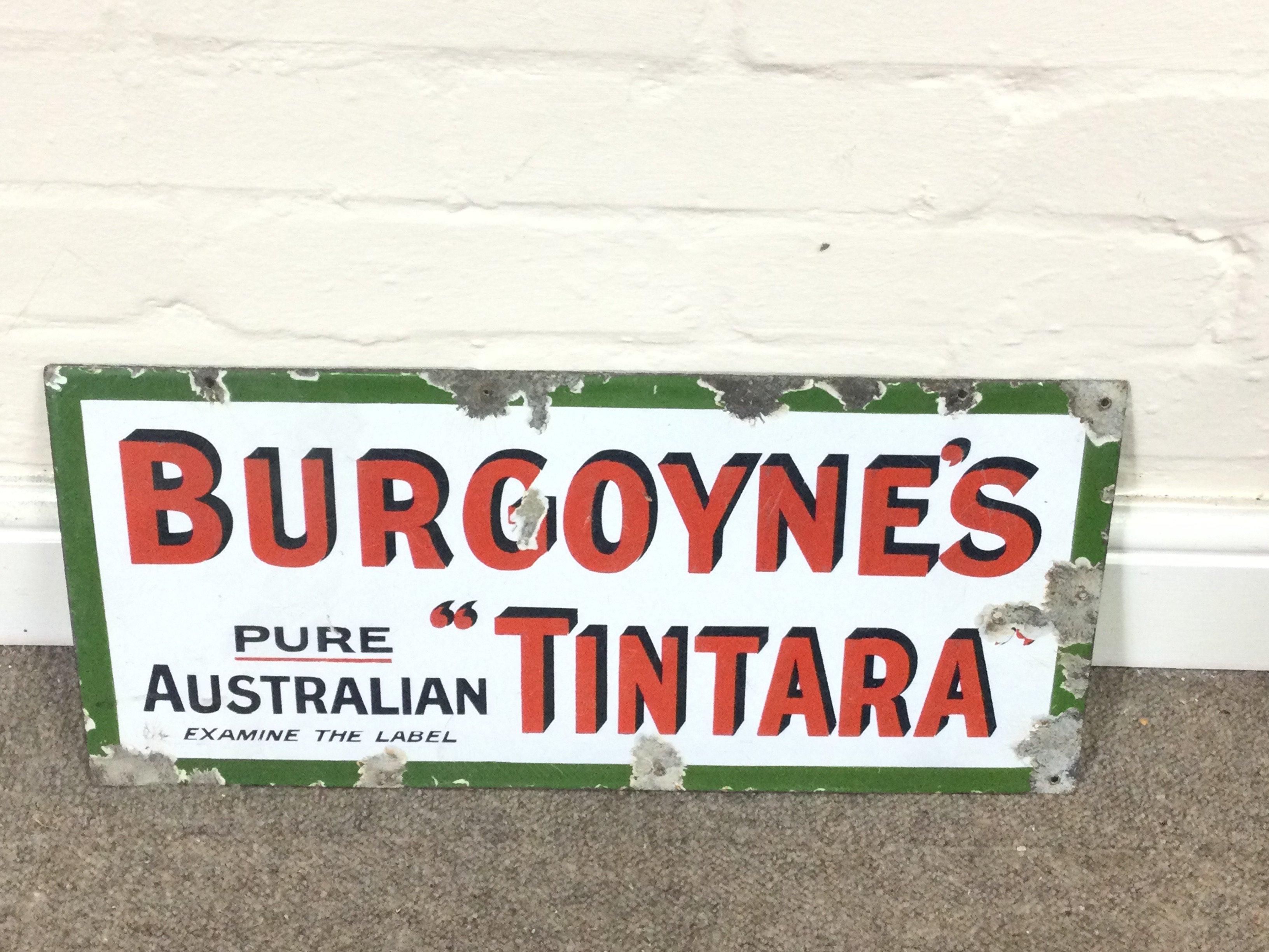 BURGOYNES TINTARA enamel sign 20 x 9 inches