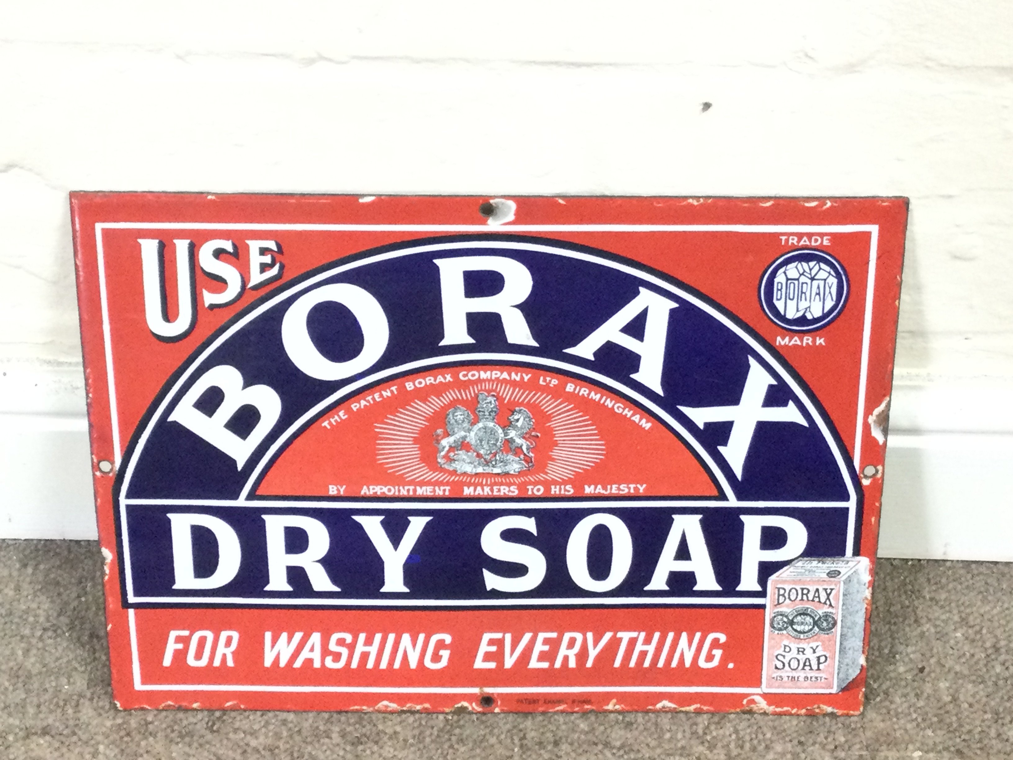 Borax Dry Soap enamel advertising sign 14 x 10 inches approximately
