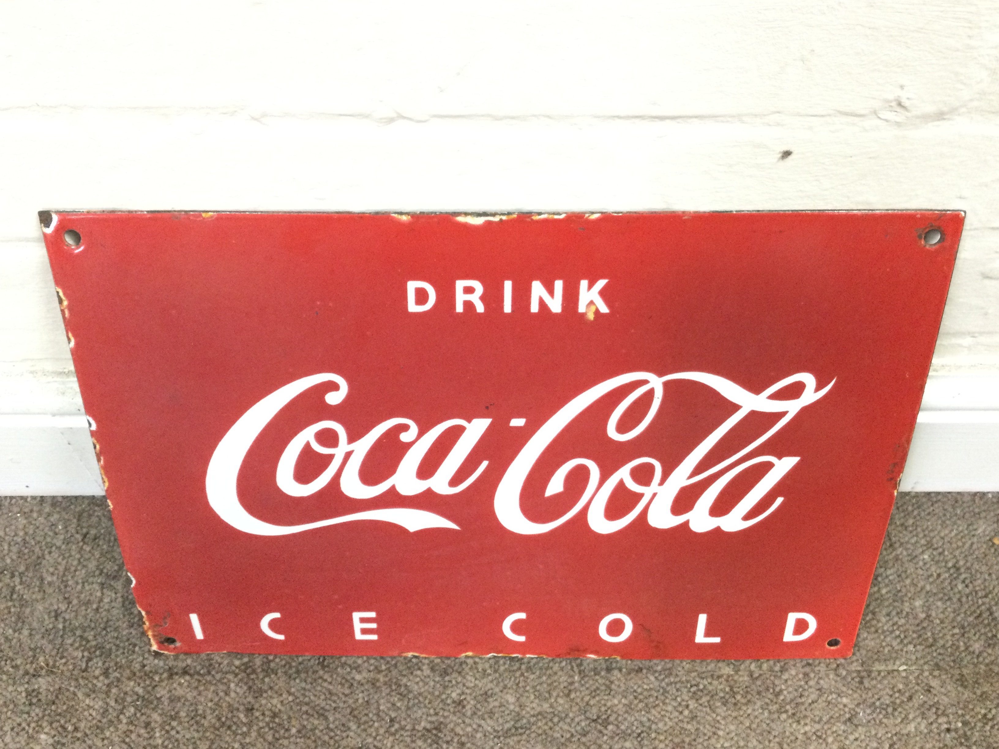 DRINK COCA COLA ICE COLD ENAMEL SIGN 16 x 11 inches approximately