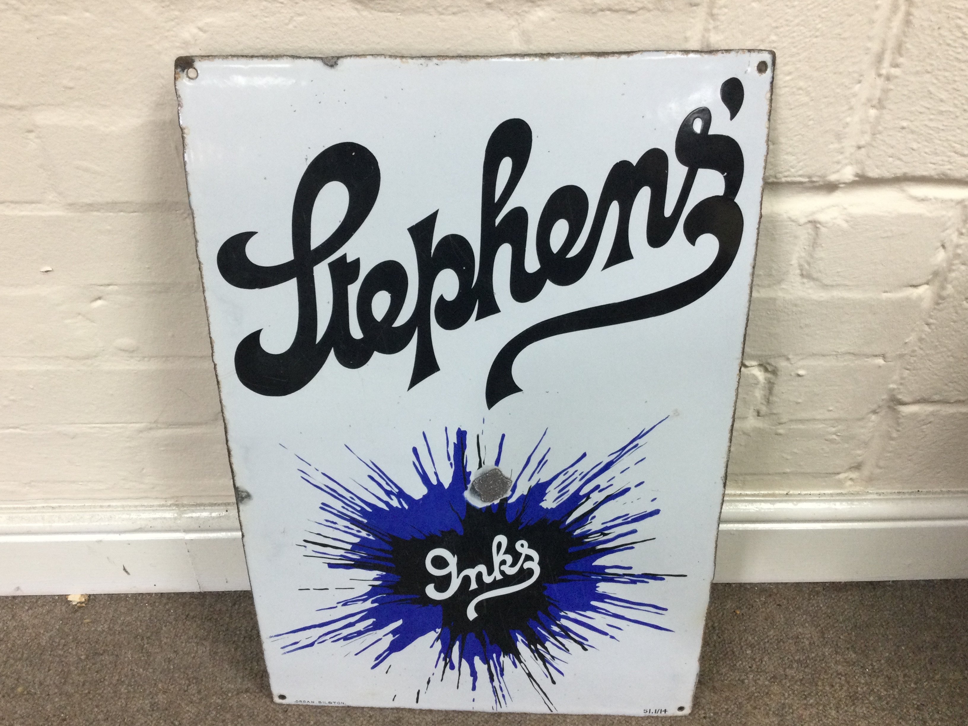 Stephens' Ink enamel advertising sign 15.5 x 23.5 inches