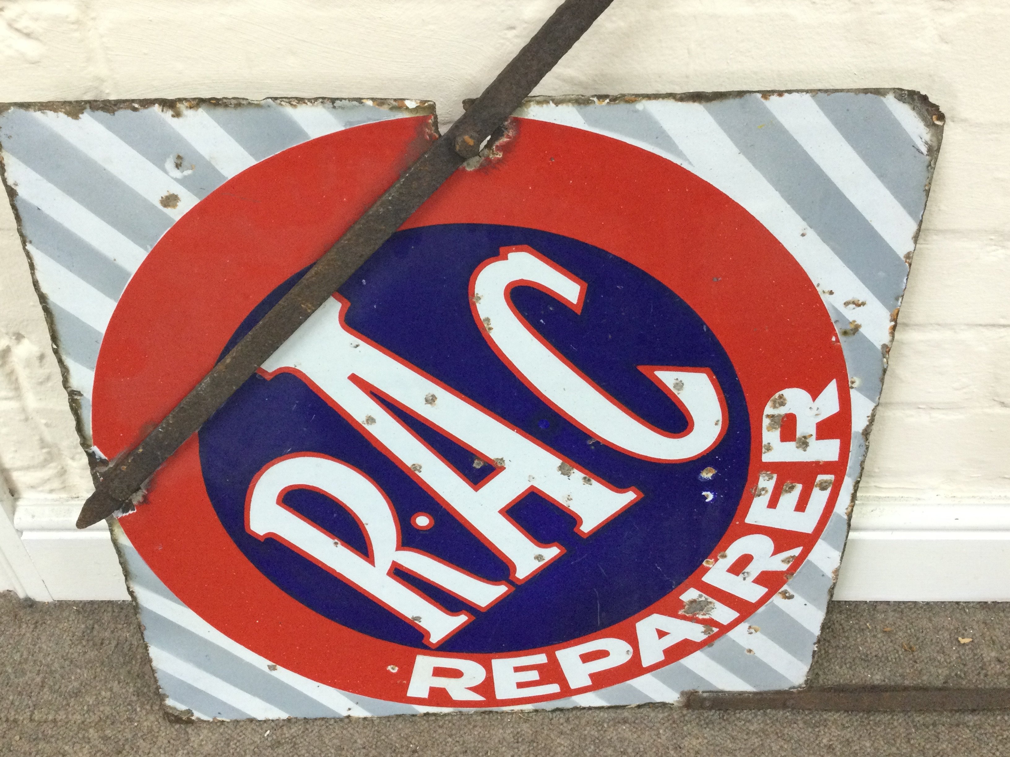 A Double sided 'RAC repairer' enamel sign 20 x 20 inches approximately