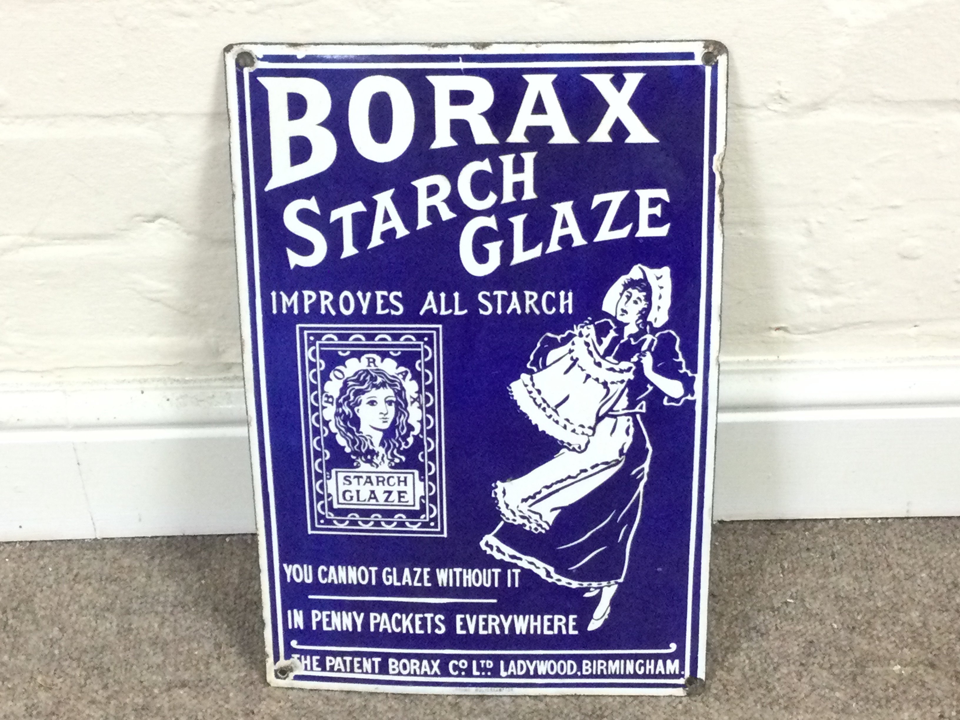 BORAX STARCH GLAZE ENAMEL SIGN. 15 x 10 inches approximately