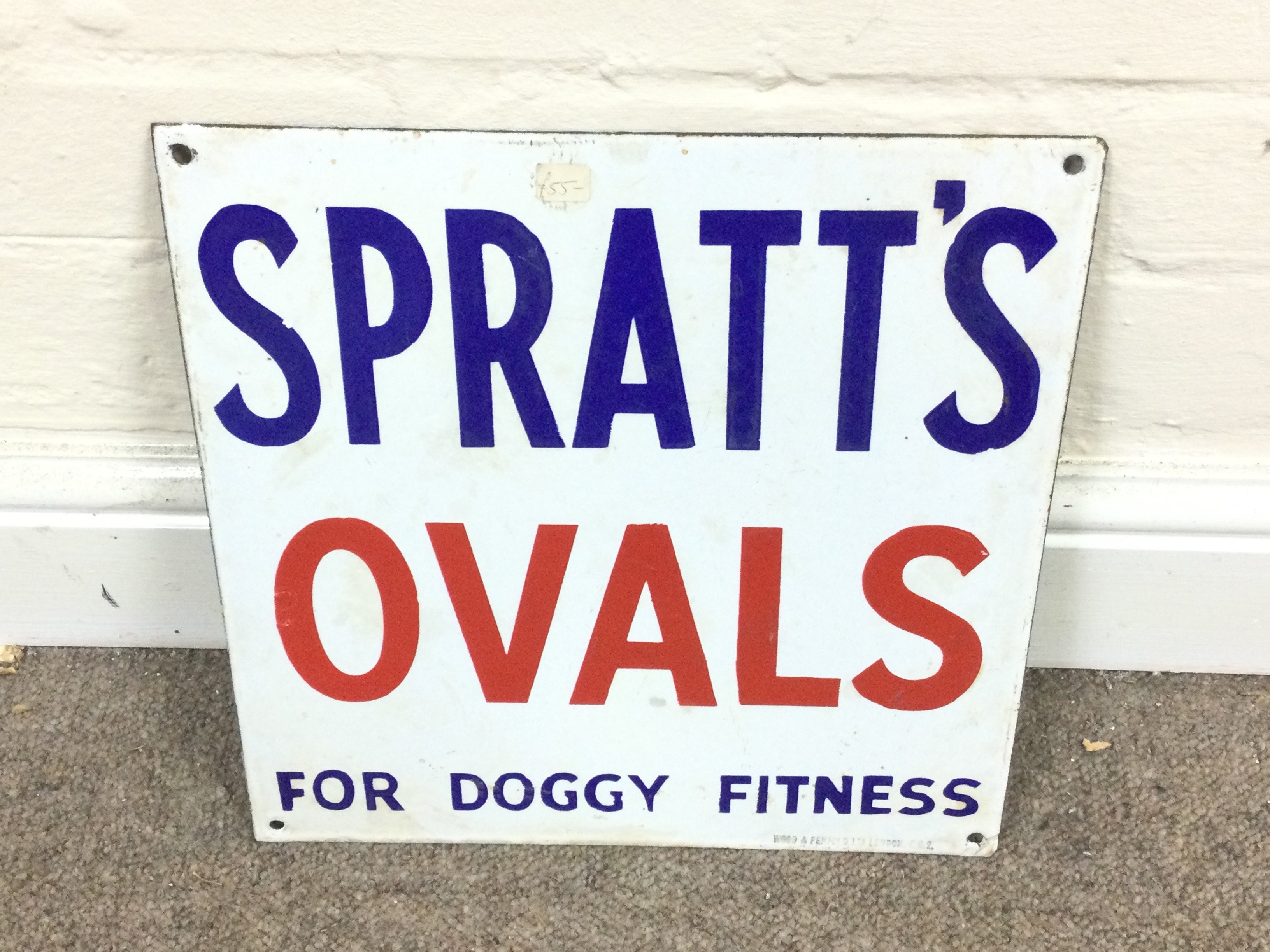 Spratts ovals for doggy fitness enamel sign. 12 x 12 inches