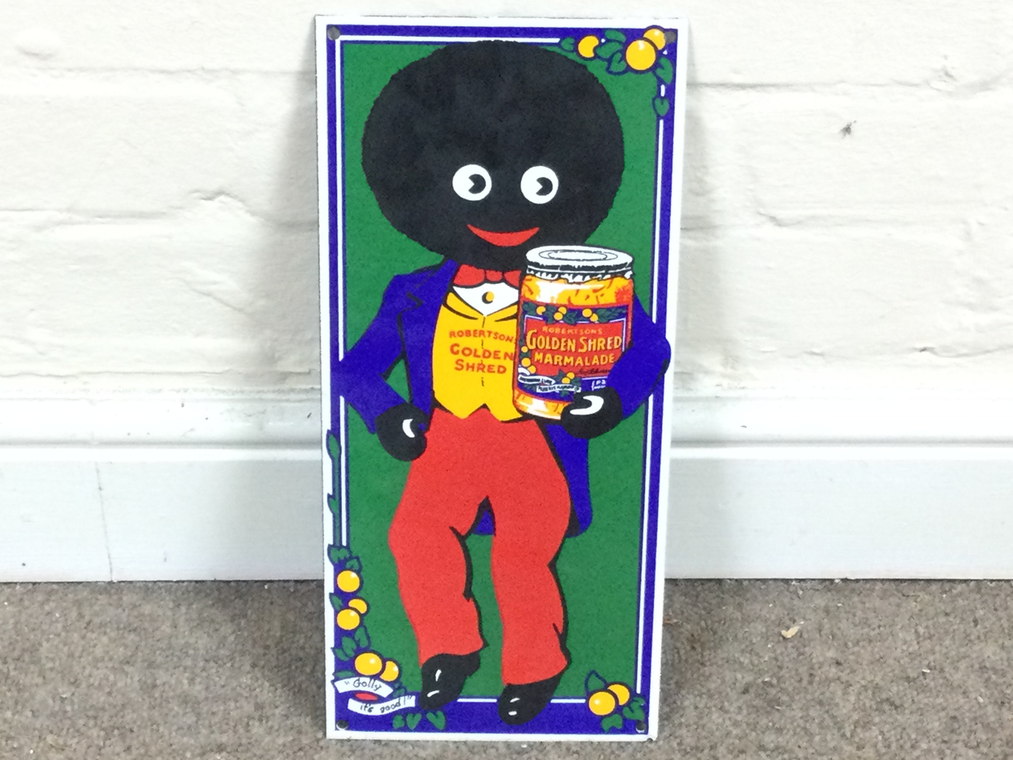 A Robertson's Golden Shred Marmalade enamel sign 6.5 x 14 inches approximately