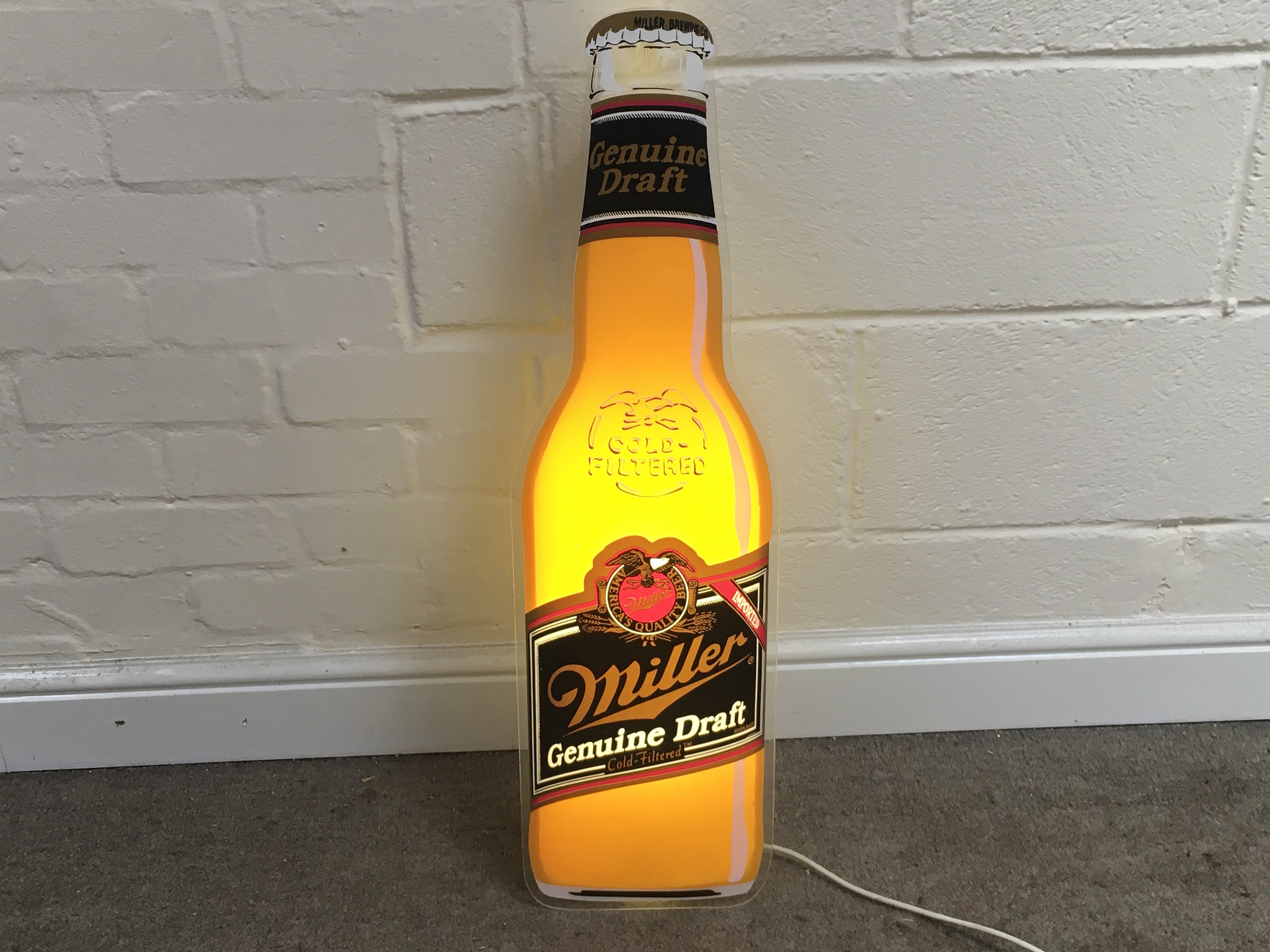 Miller Genuine Draft Light Up Advertising Neon Bottle Sign 32 x 9