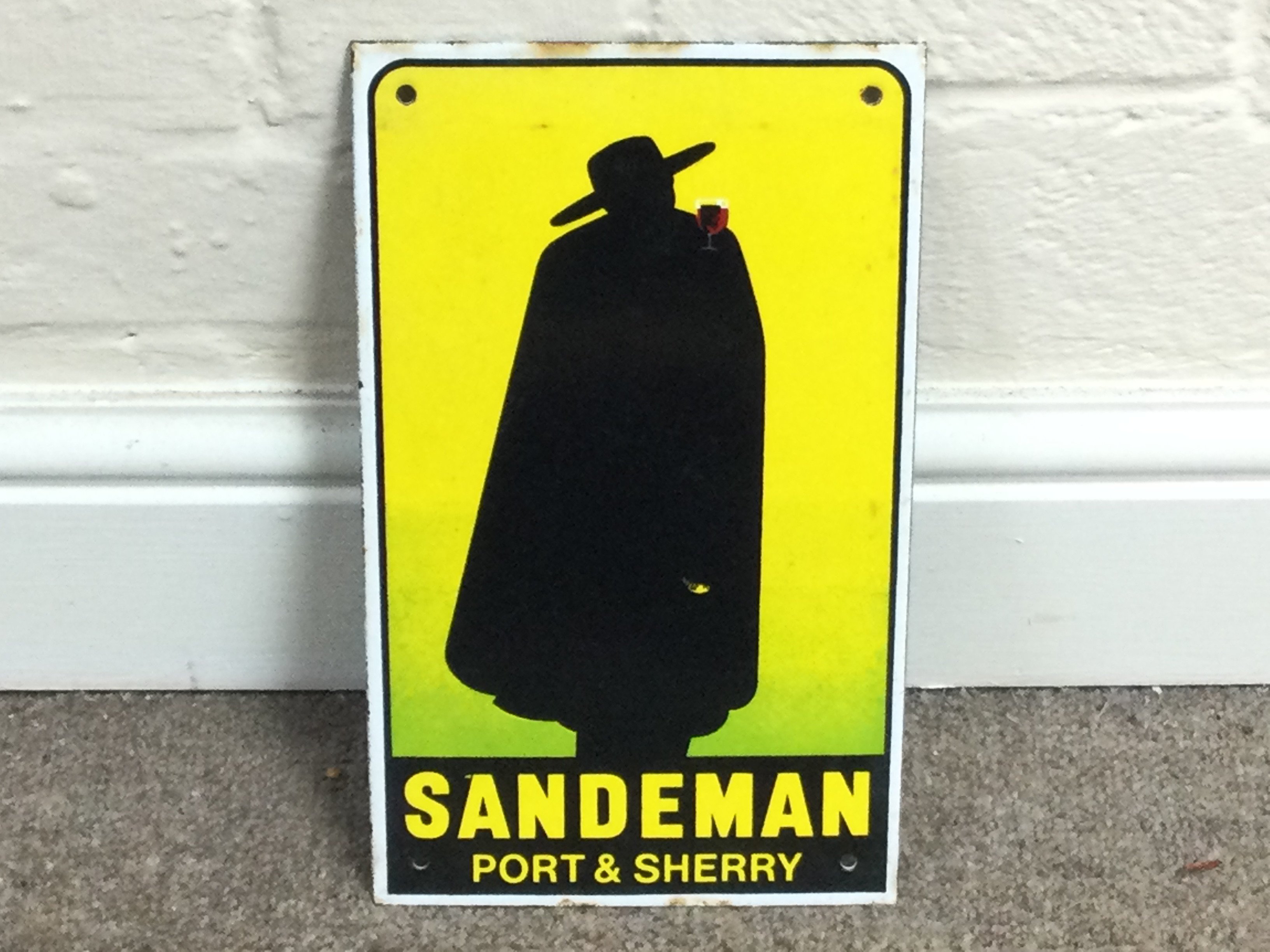 SANDEMAN PORT SHERRY ENAMEL SIGN 11 x 6.5 inches approximately