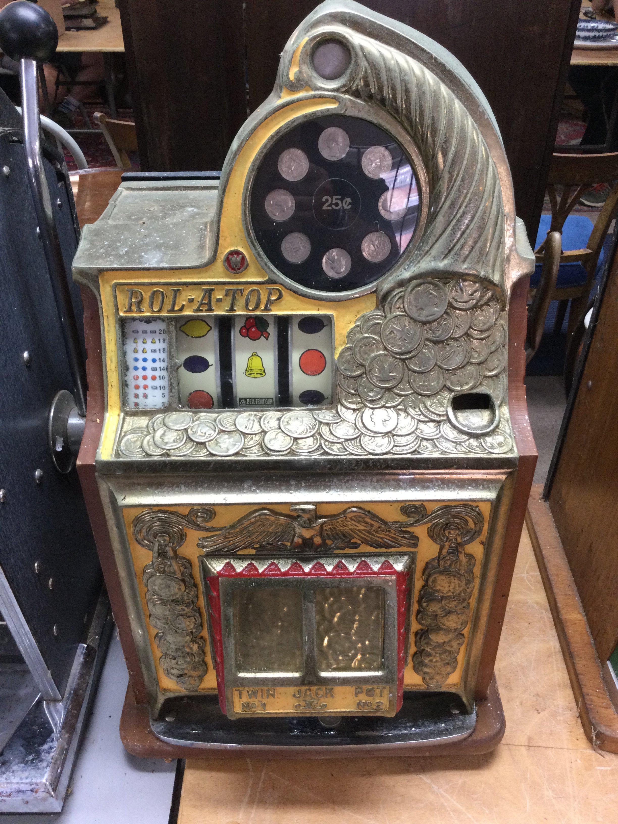 Antique Watling 25 Cent Twin Jackpot Rol-A-Top SLOT Machine 15 x 27 x 15 inches approximately