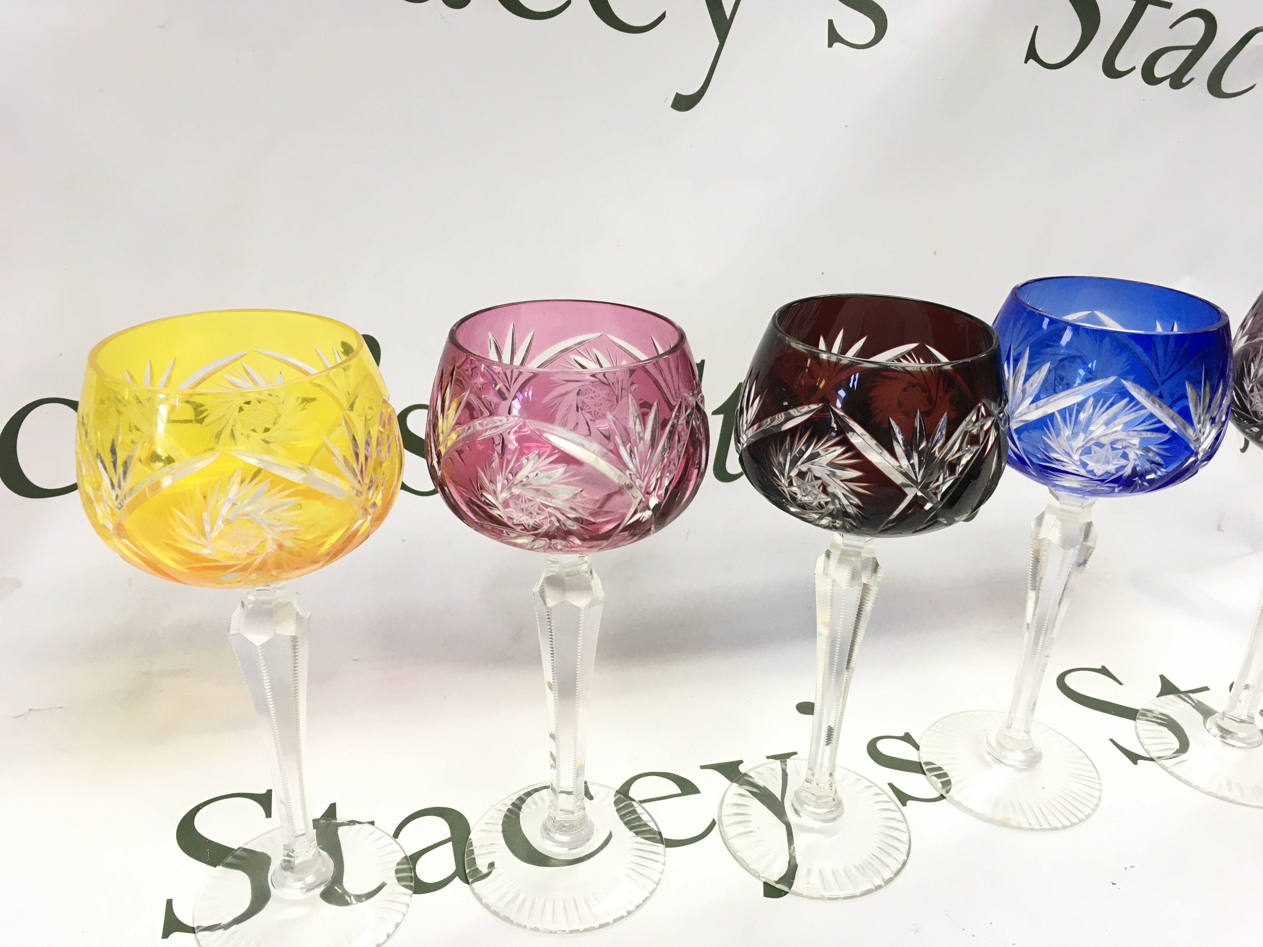 5 cut glass hock glasses. In good condition with no obvious damage noted. Postage D-