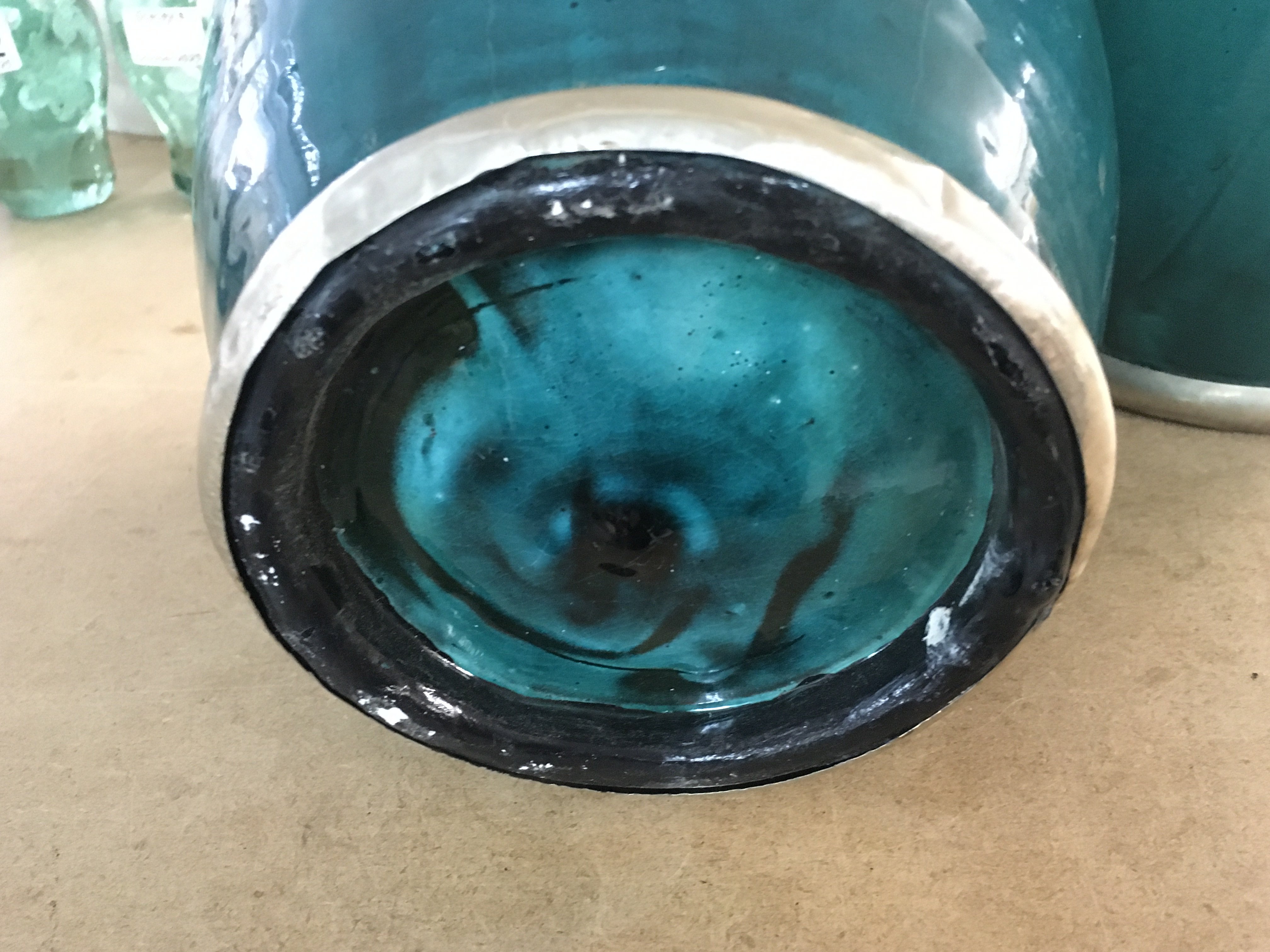 A pair of vases with metal collars. Approximately 13 inches tall. NO RESERVE