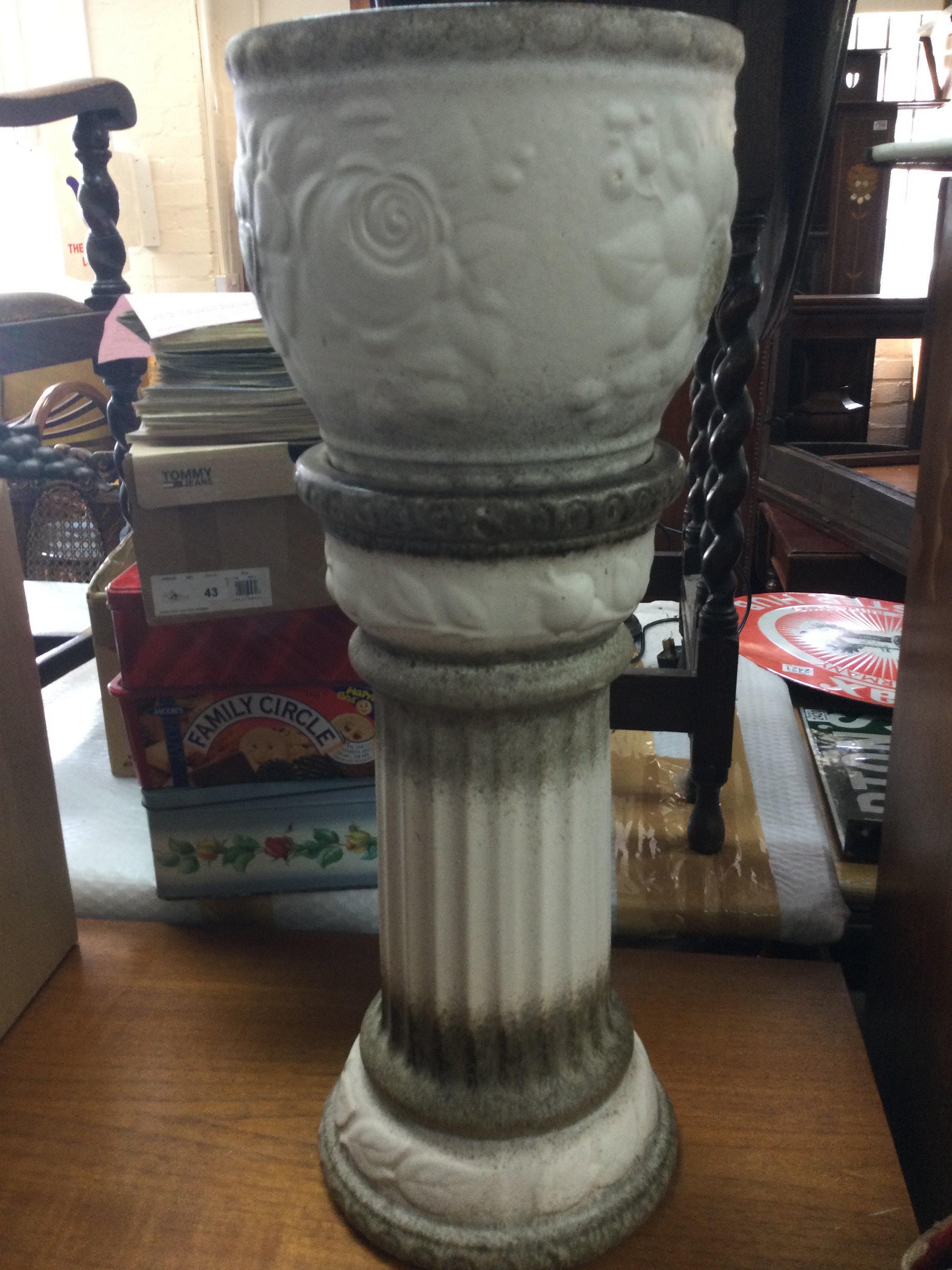 A collection of ceramics including a Crown Devon dish, G .Armani figure group, Bourne Denby vase and a West German Jardiniere with stand. This lot cannot be posted- NO RESERVE
