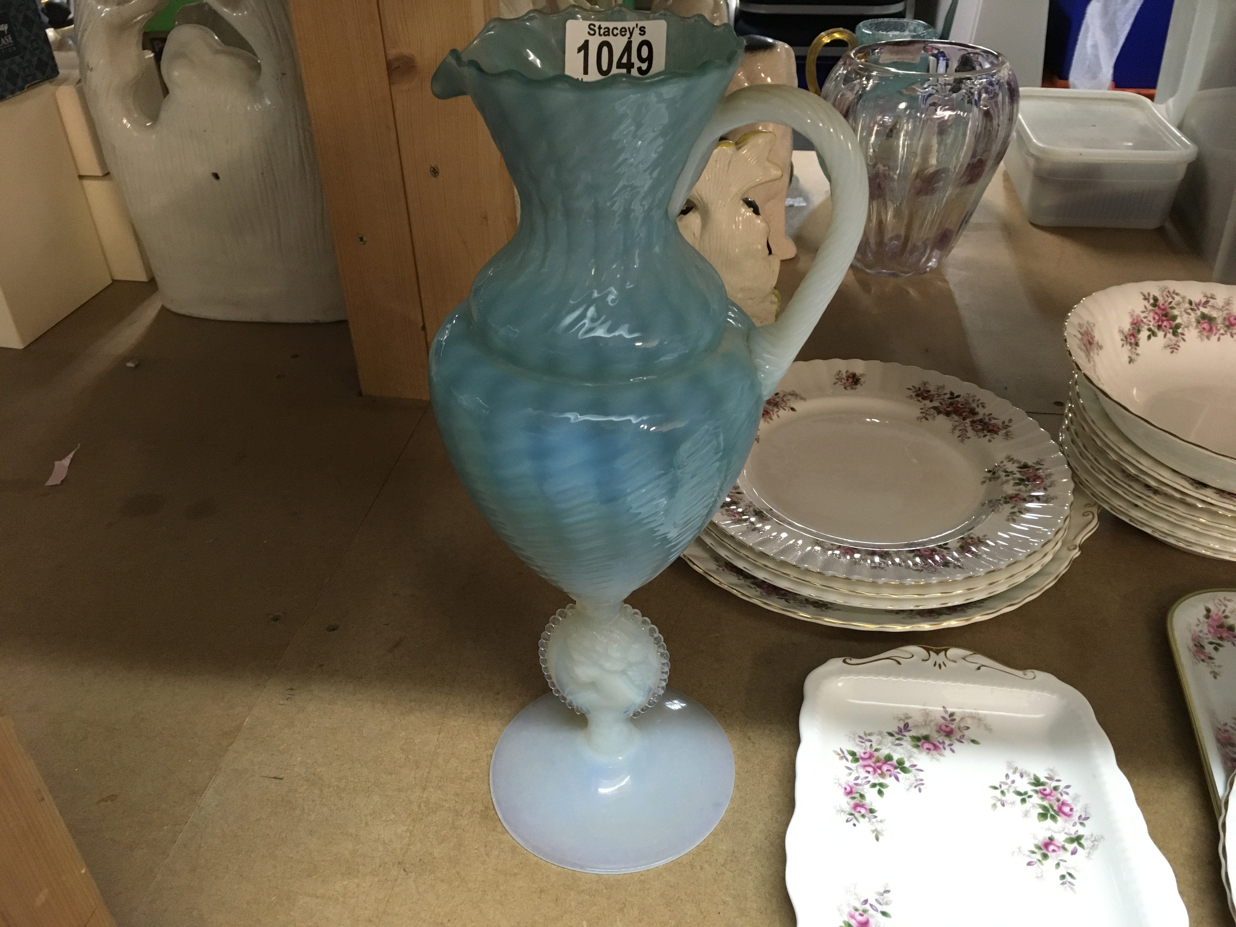 A murano Opaline glass jug with classical influences.