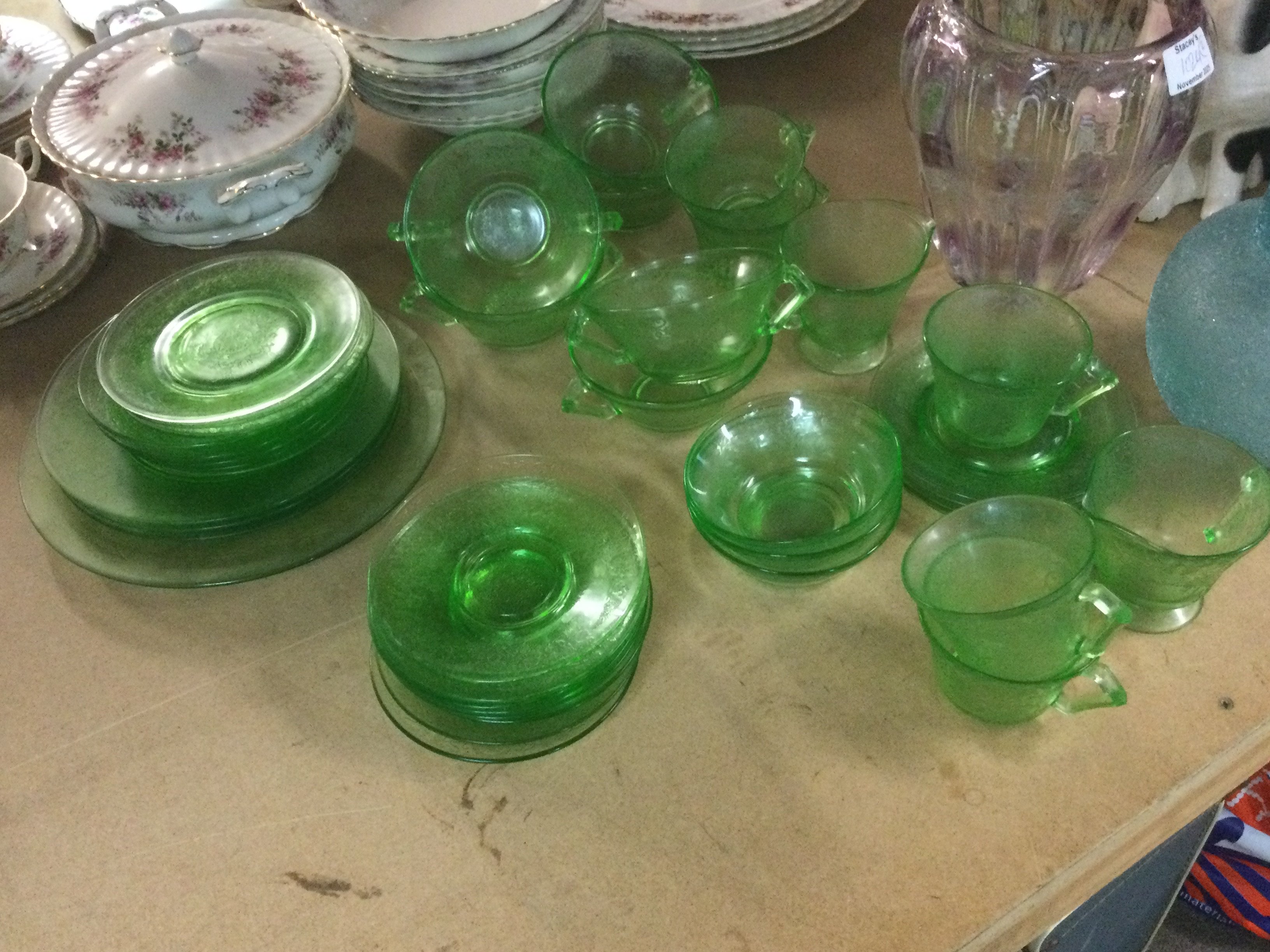 A Uranium glass pressed tea set . This lot cannot be posted