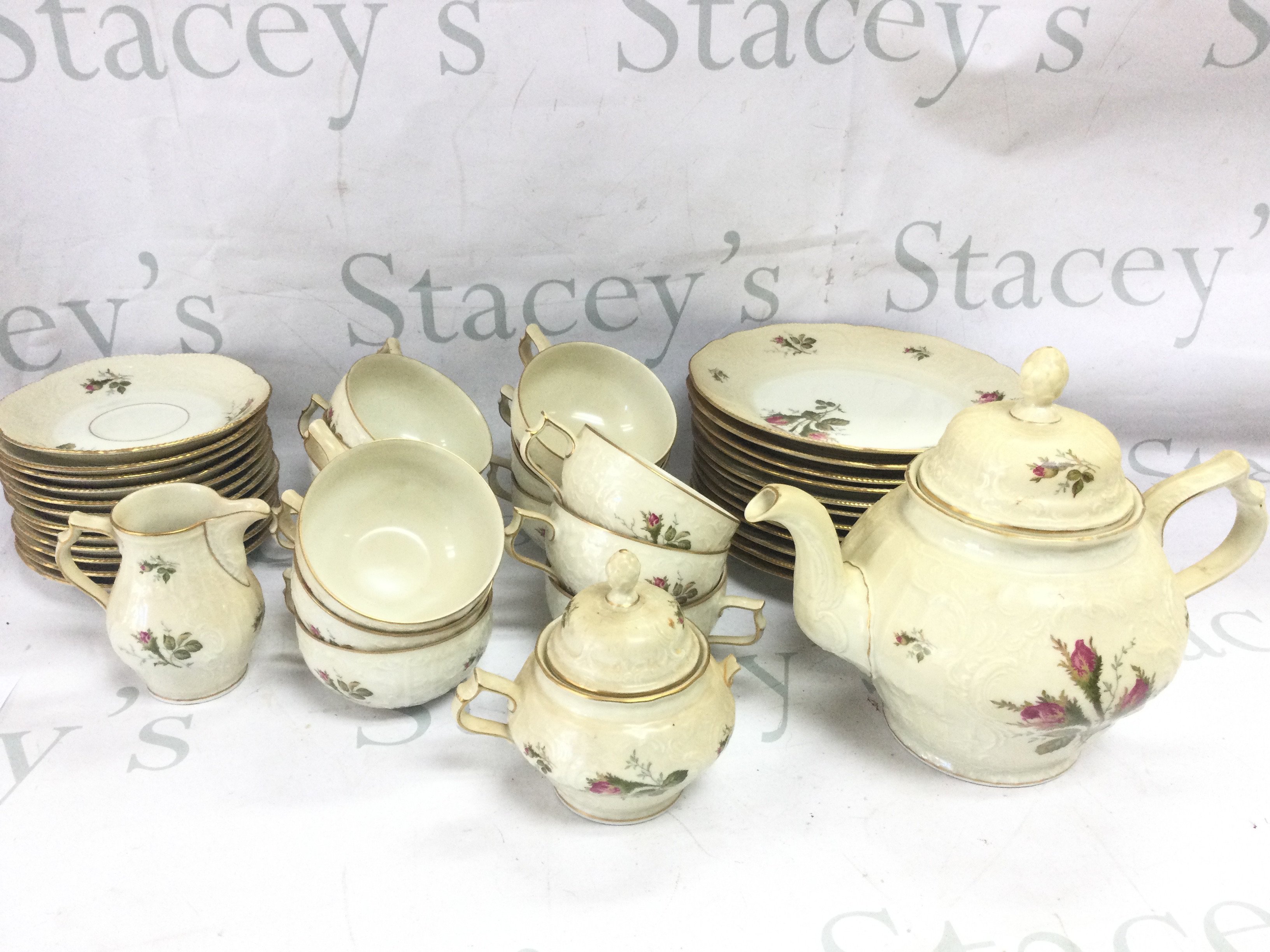 A classic rose Rosenthal tea set including saucers, cups , plates, teapot etc. this lot cannot be posted