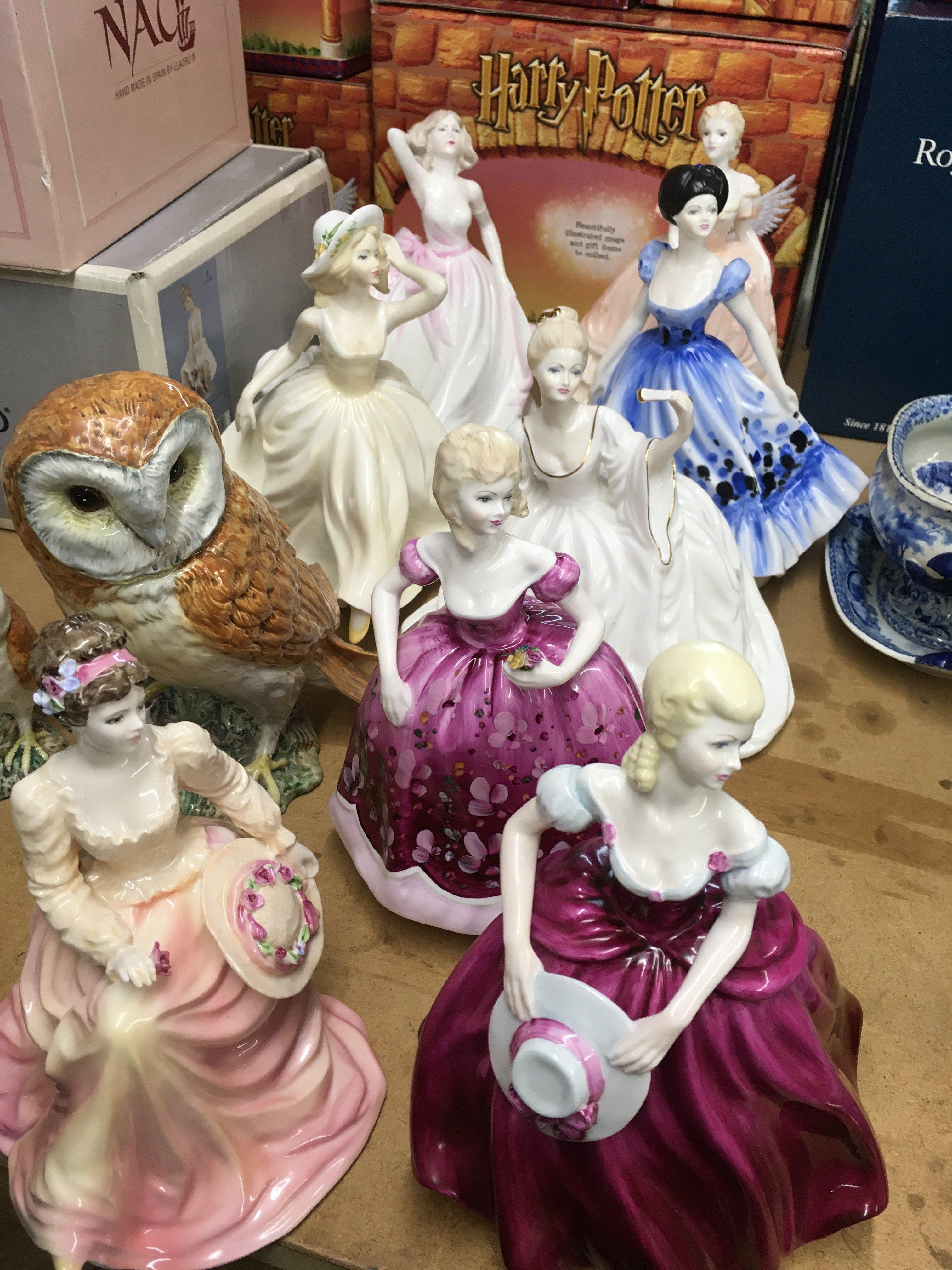 A Collection of Coalport figures and two Beswick owls .