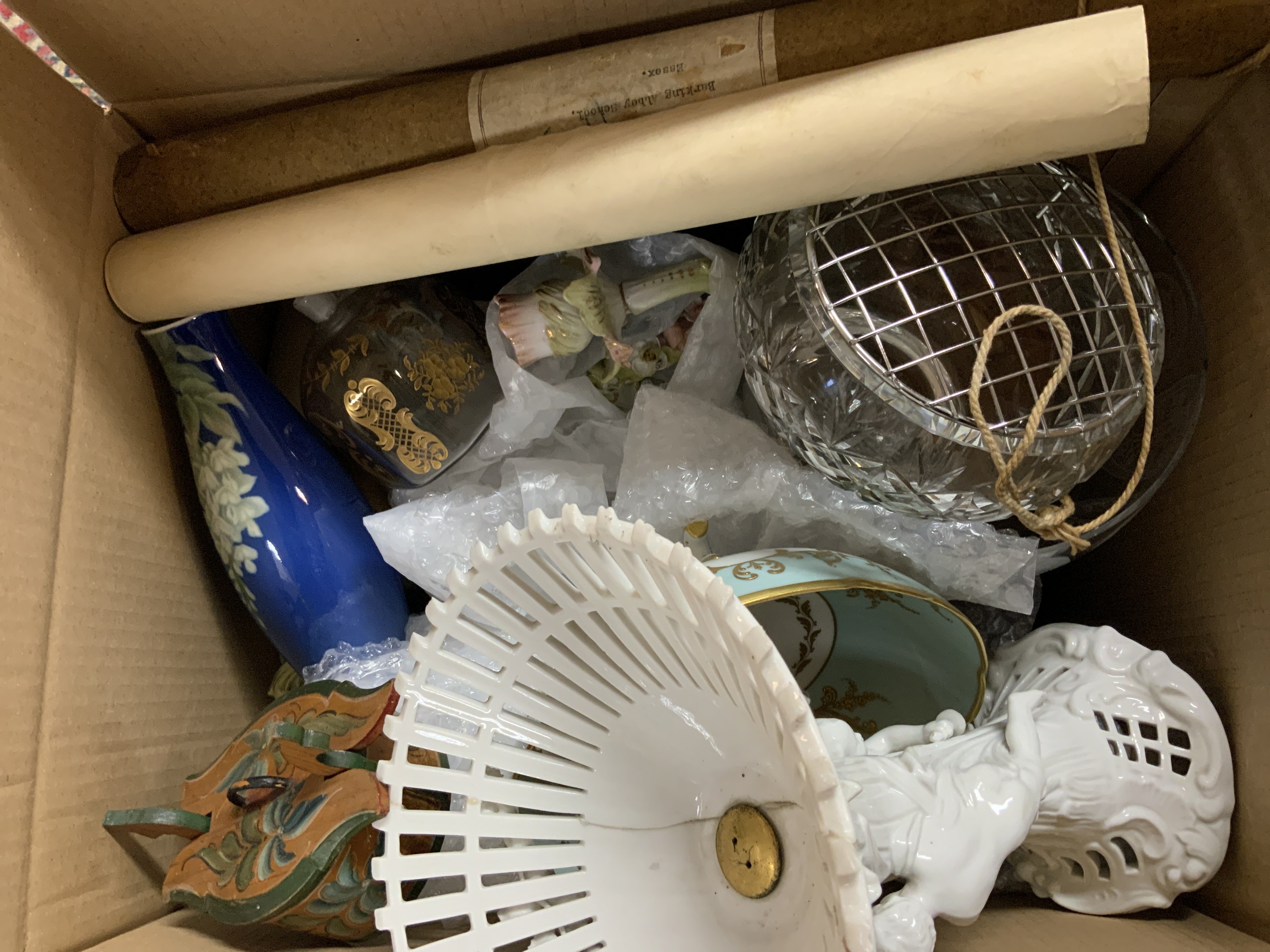 A mixed box of ceramics and glassware etc.