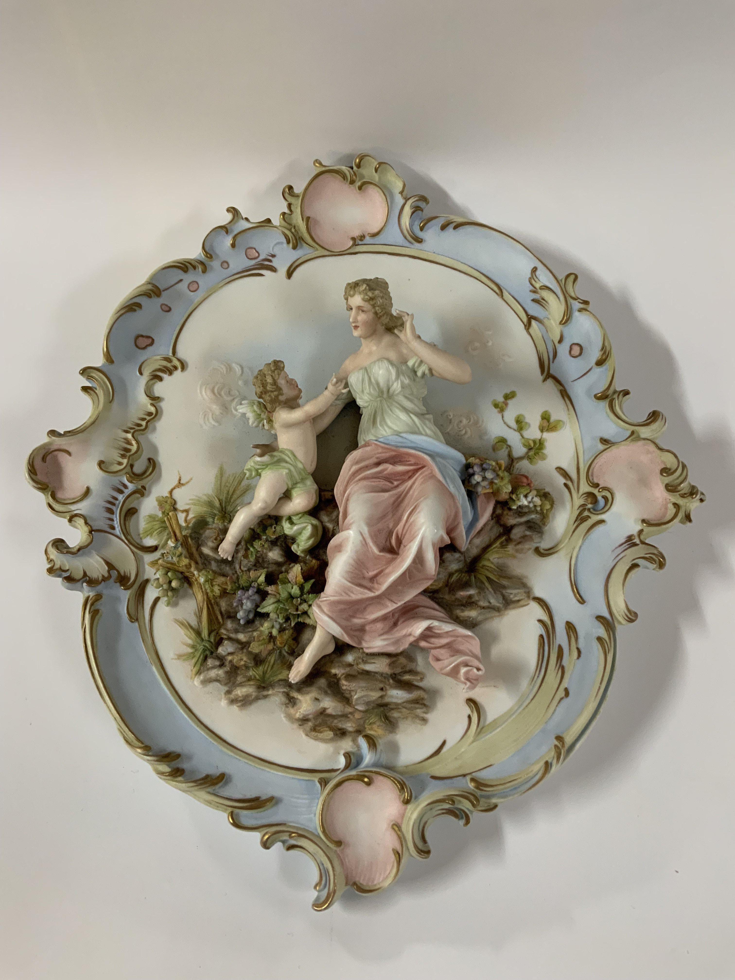 A large bisque porcelain wall plaque. 36cm x 30cm