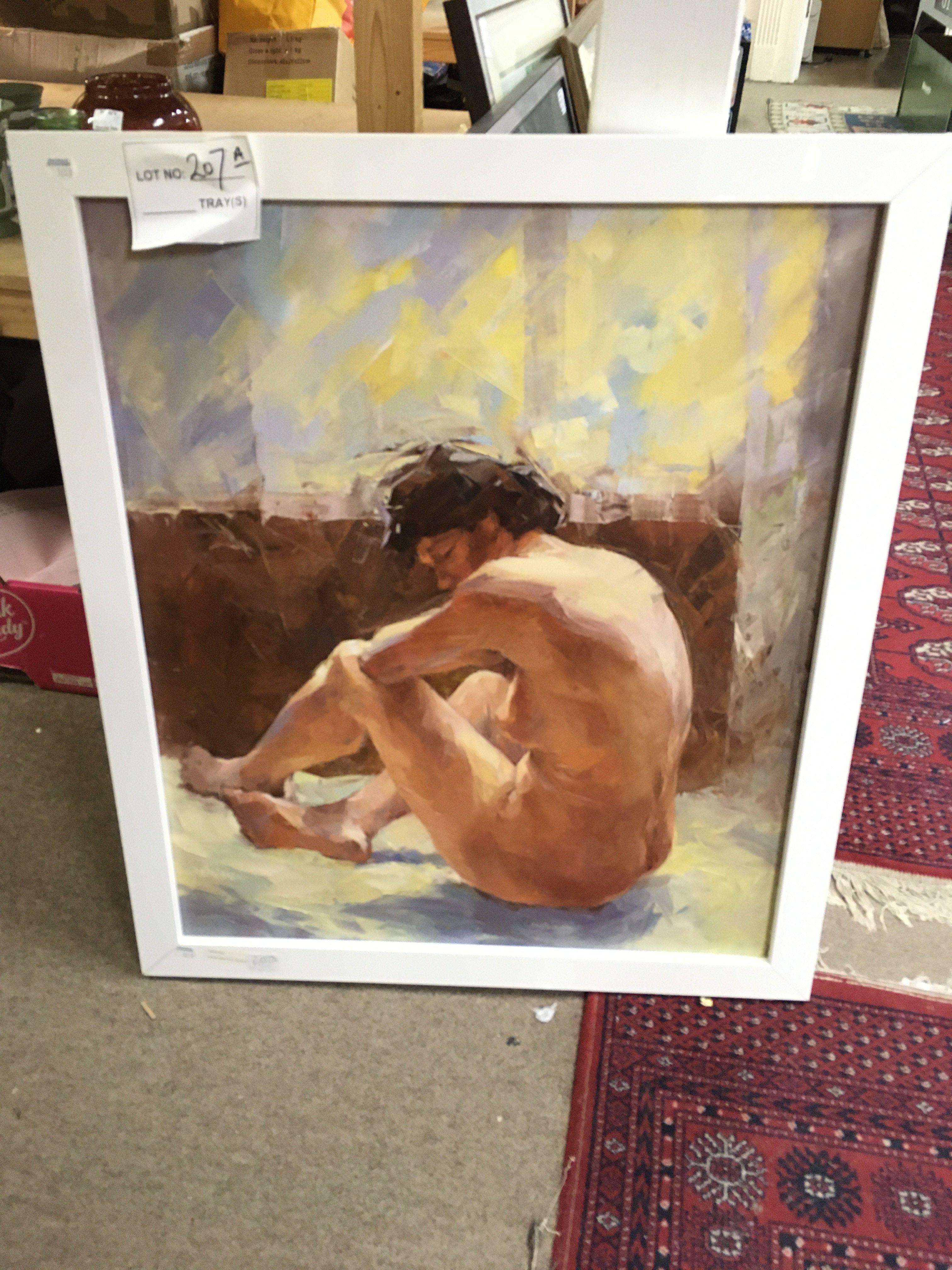 20th century Sergei Menyayev oil on canvas seated model , frame dimensions 69x80cm