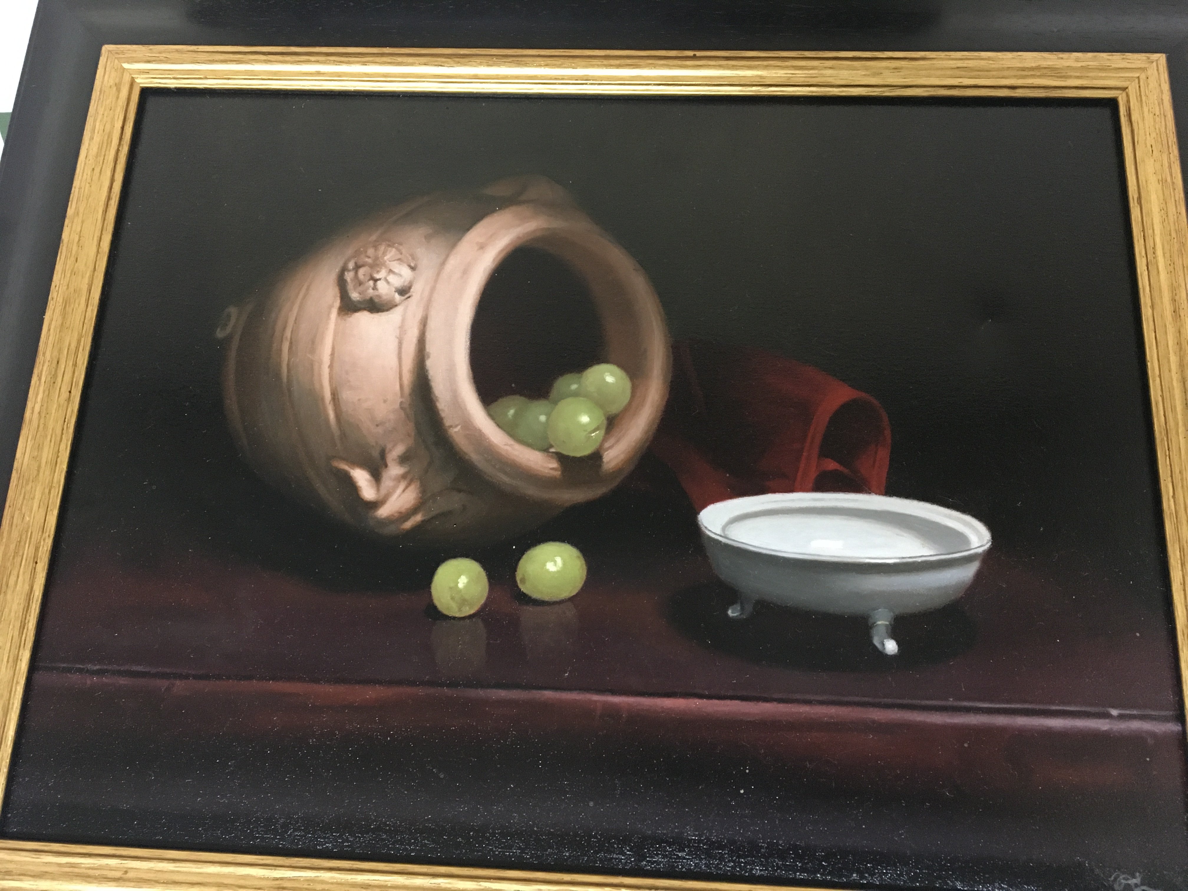 Two modern framed still life oil paintings by Anthony Ellis and a framed limited edition print by David Hurrell (3)