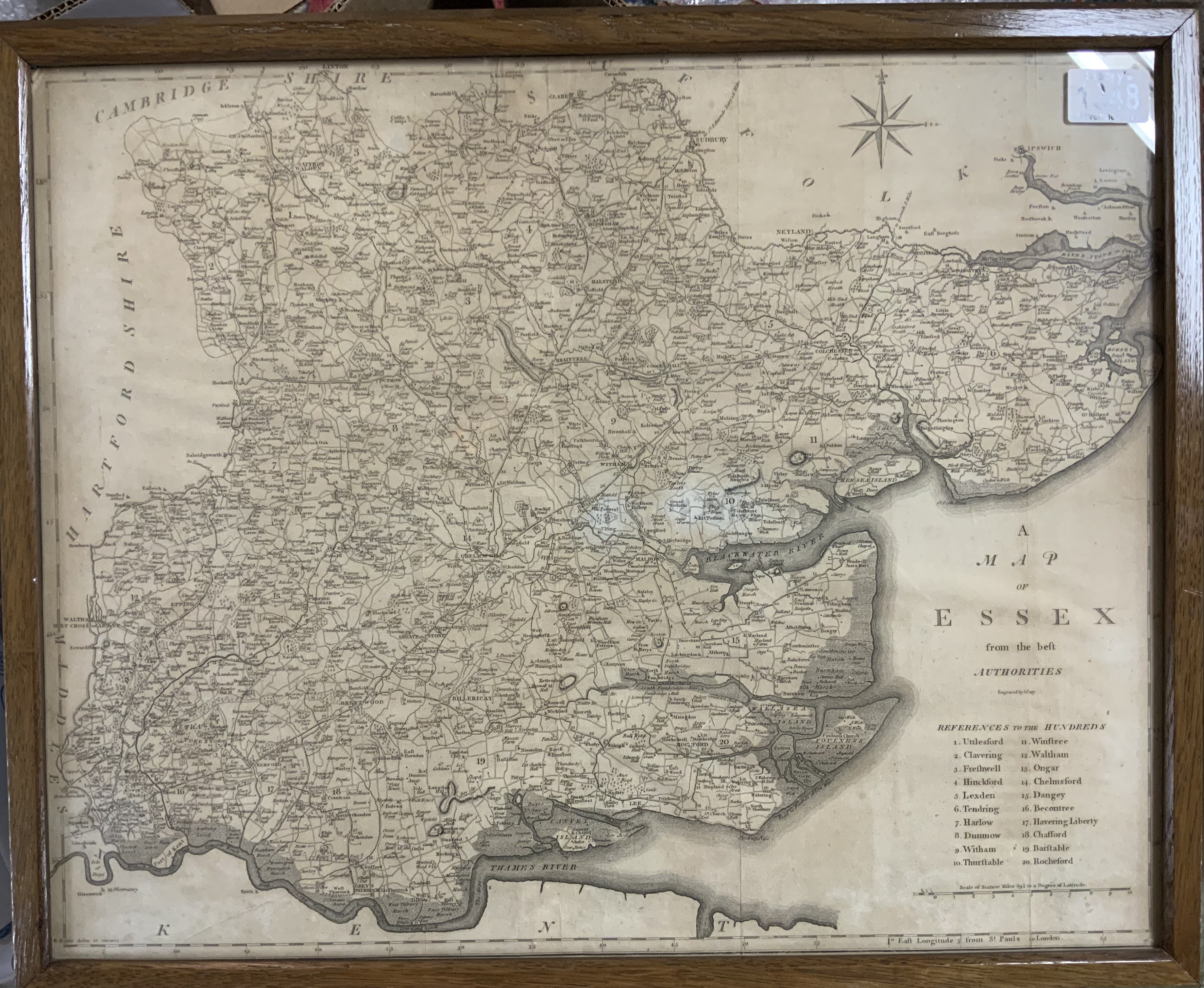 An Early J.Cary map of Essex. 53cm x 42cm