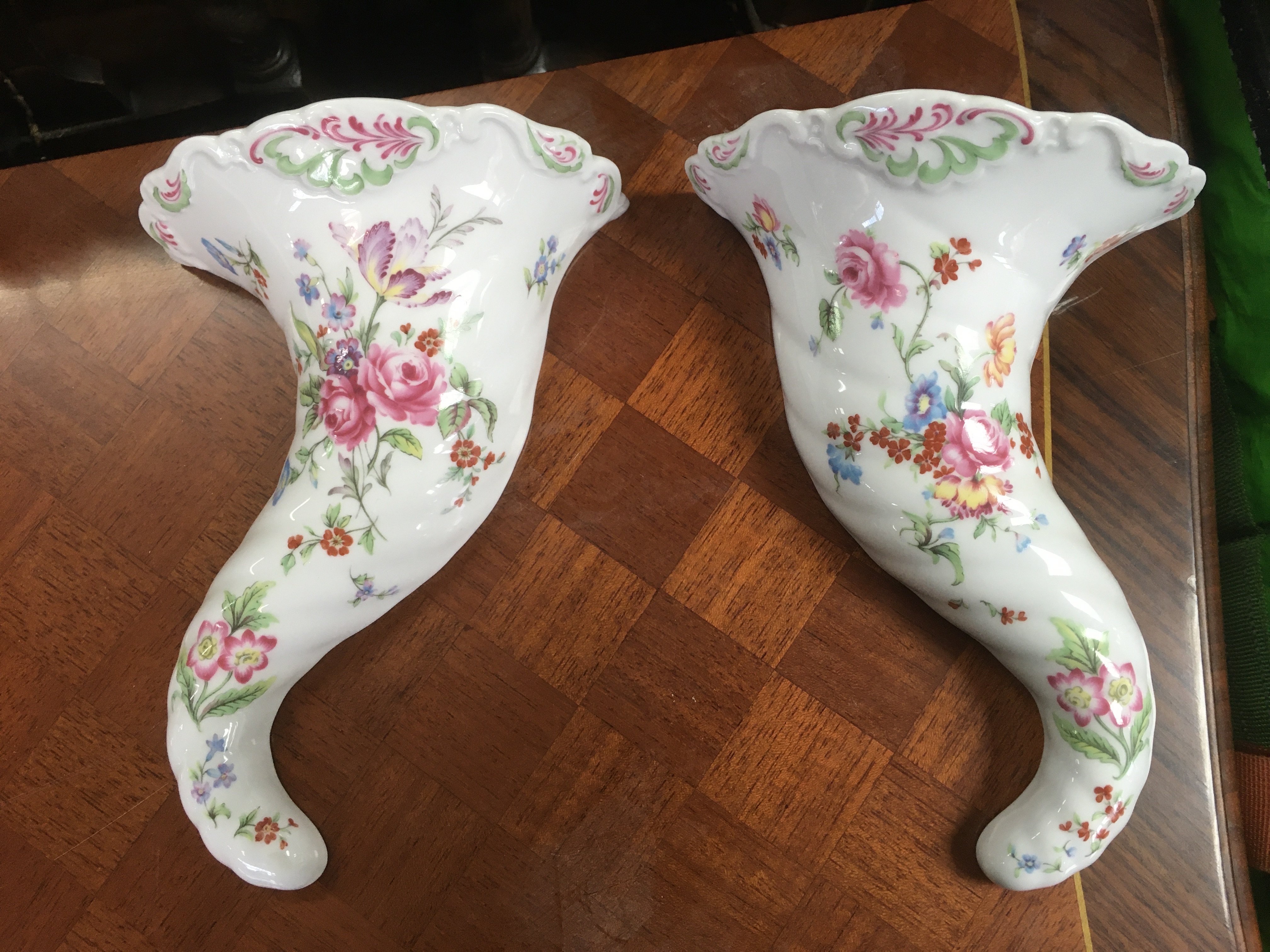 Royal Worcester Porcelain floral wall pockets . 20cm tall. This lot cannot be posted