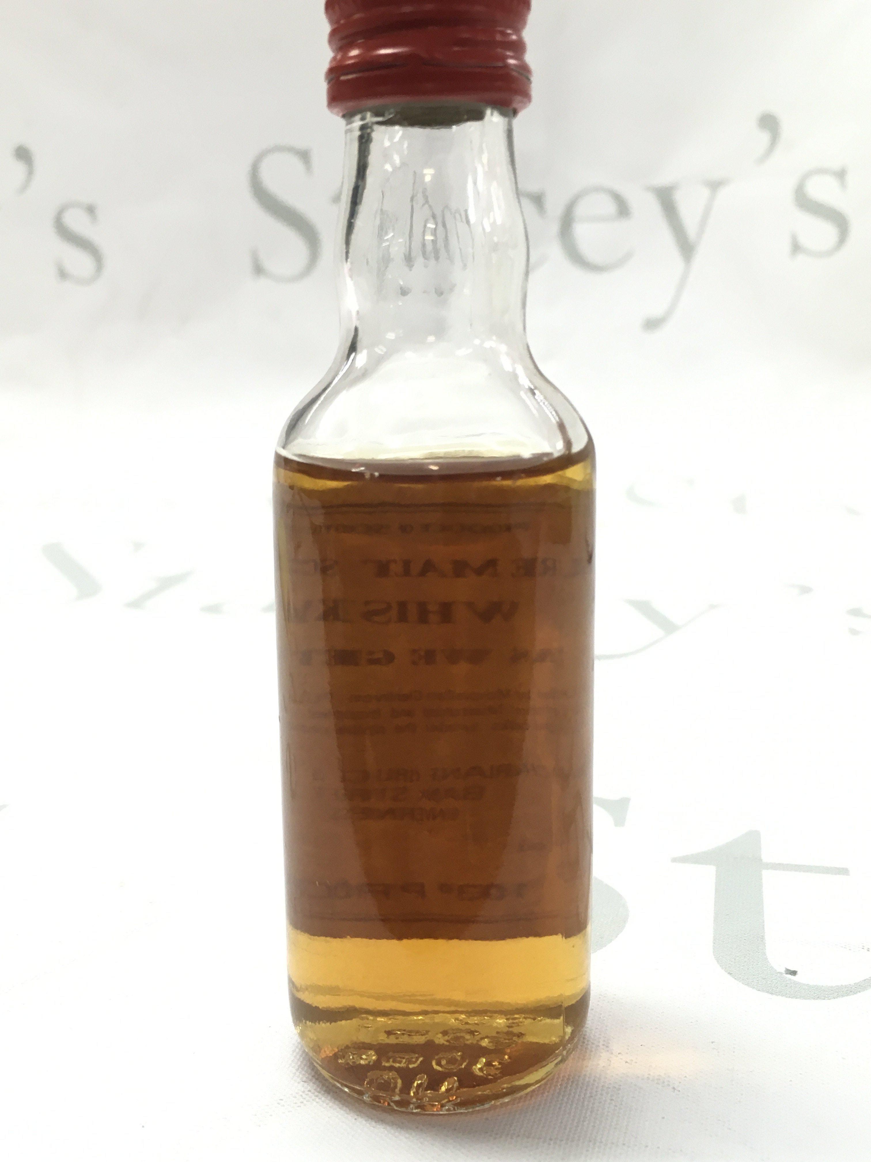 MacAllan Glenlivet Macfarlane Bruce & Co Pure Malt Scotch Whisky as we get it miniature . This lot cannot be posted- NO RESERVE